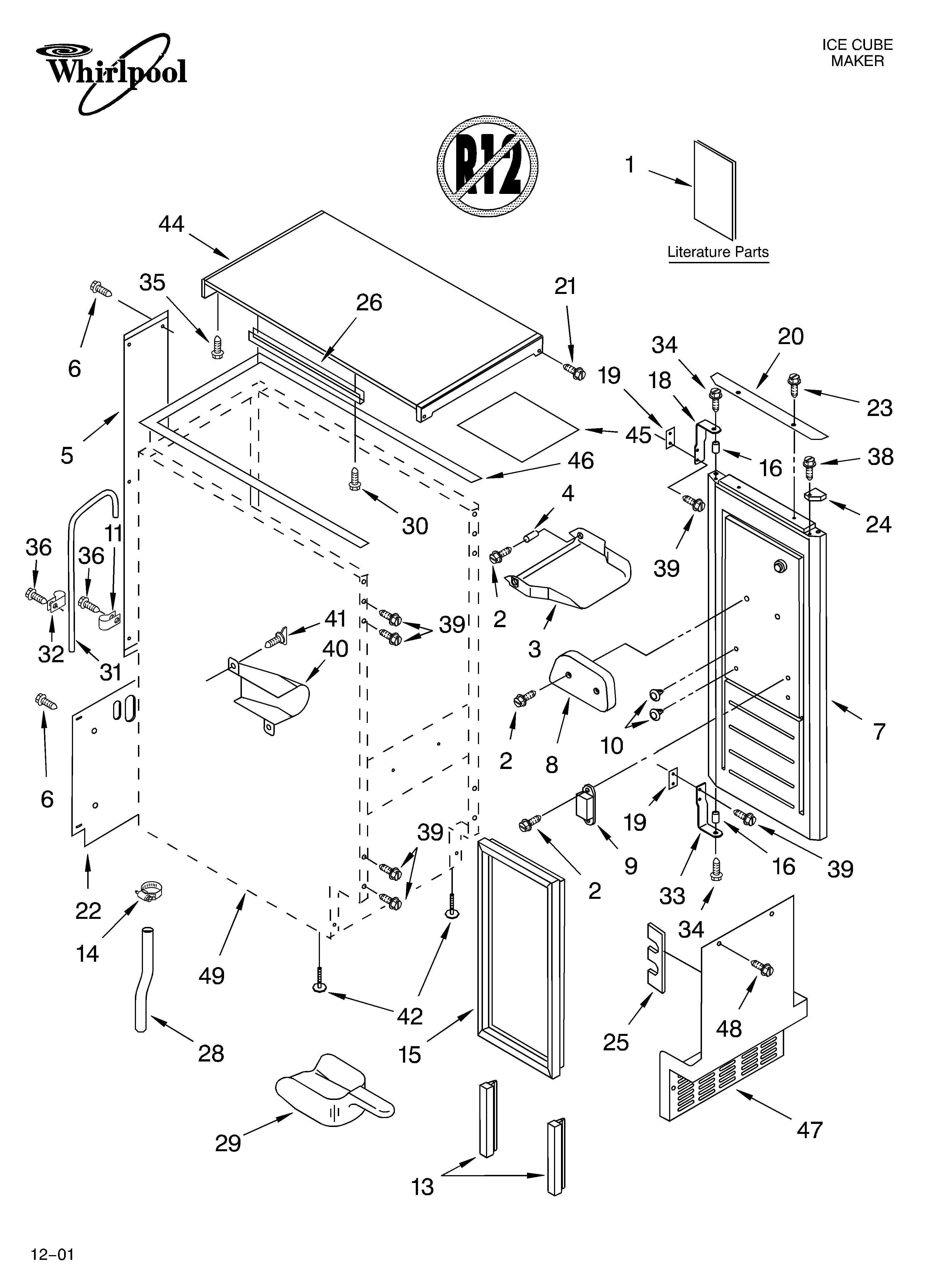 Whirlpool GI1500PHW3 cabinet, liner and door/literature diagram