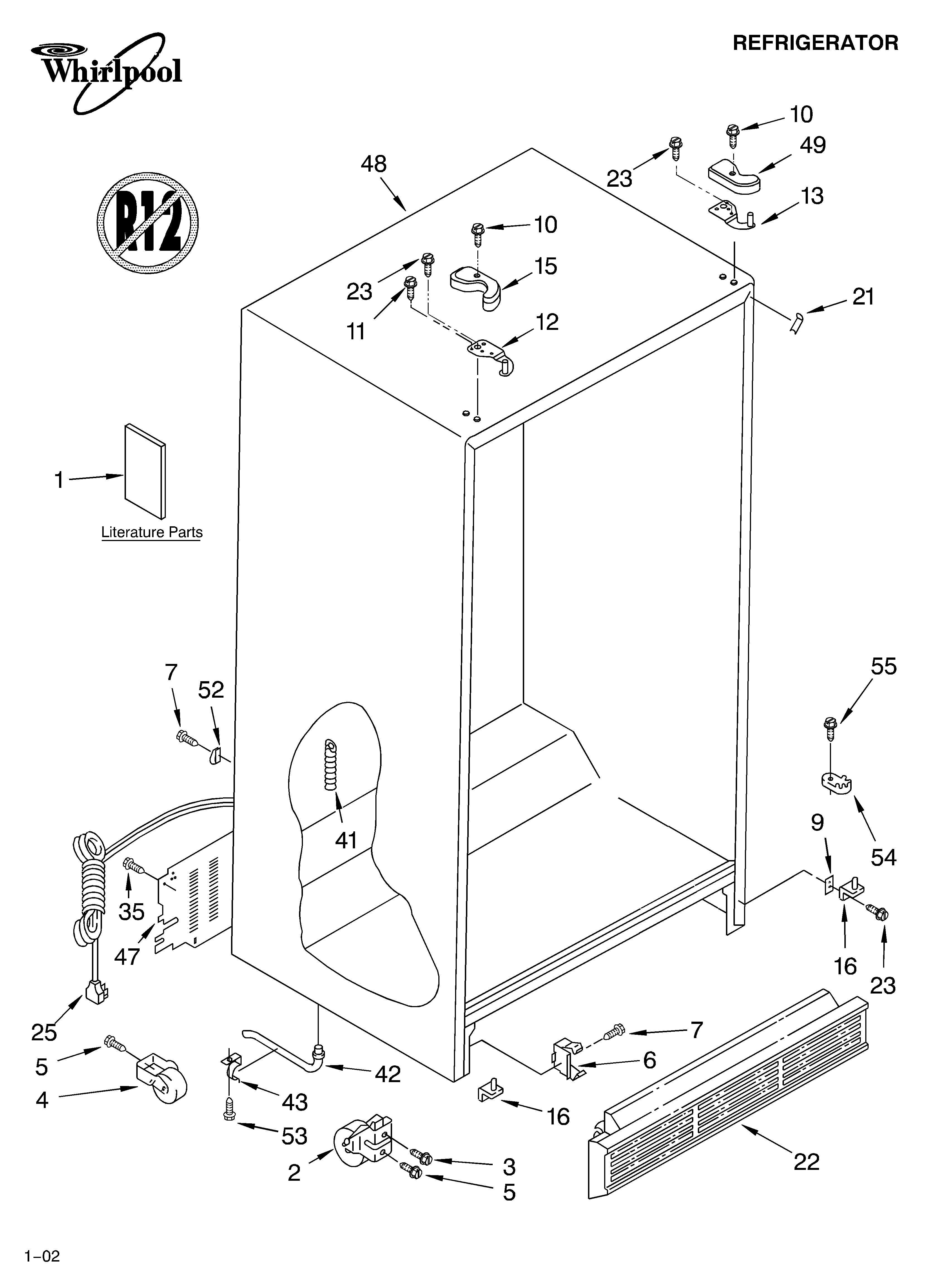 Whirlpool 6GD5SHQXKB00 cabinet/literature diagram