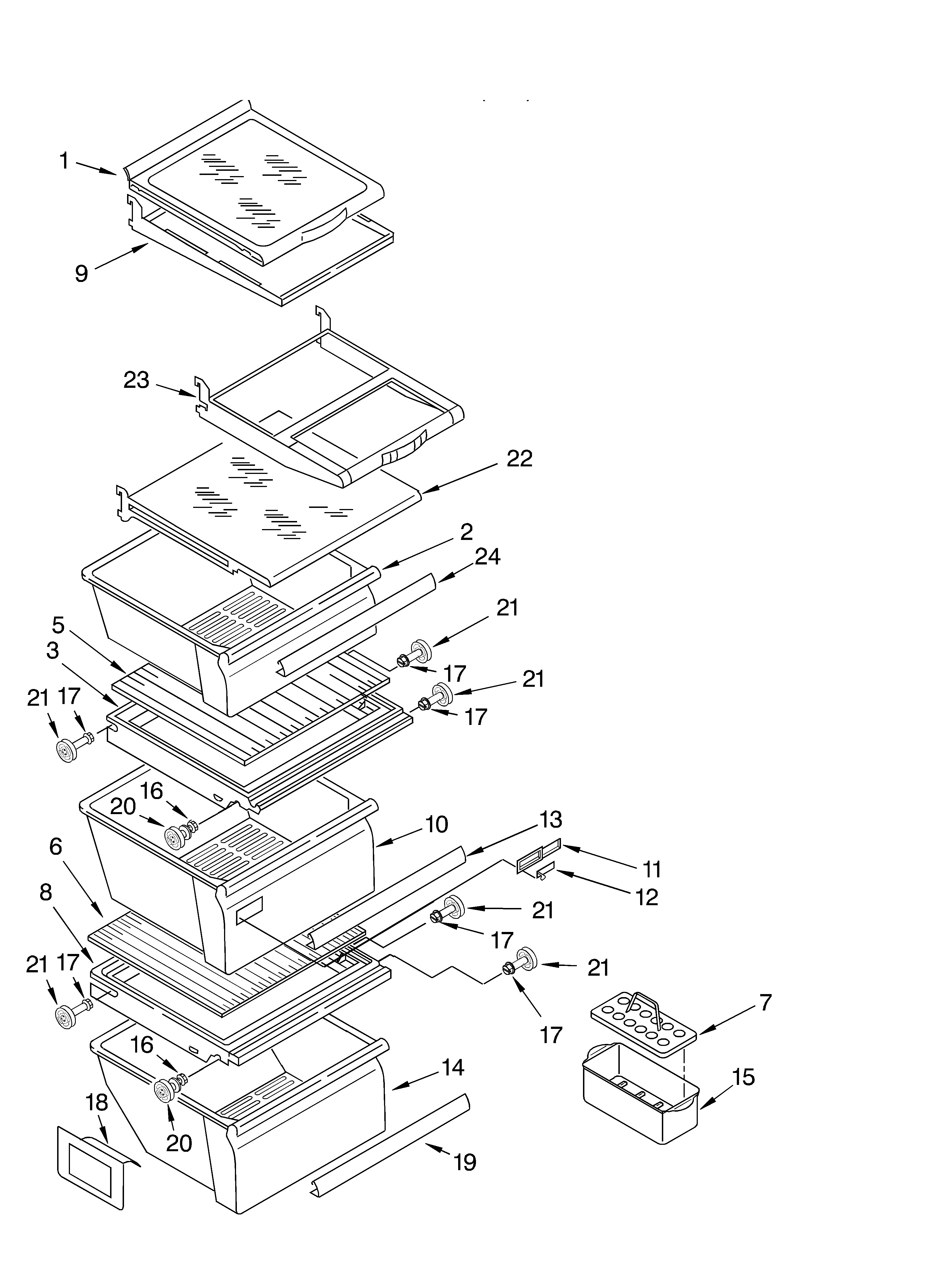 Whirlpool 6GD5SHQXKB00 refrigerator shelf diagram