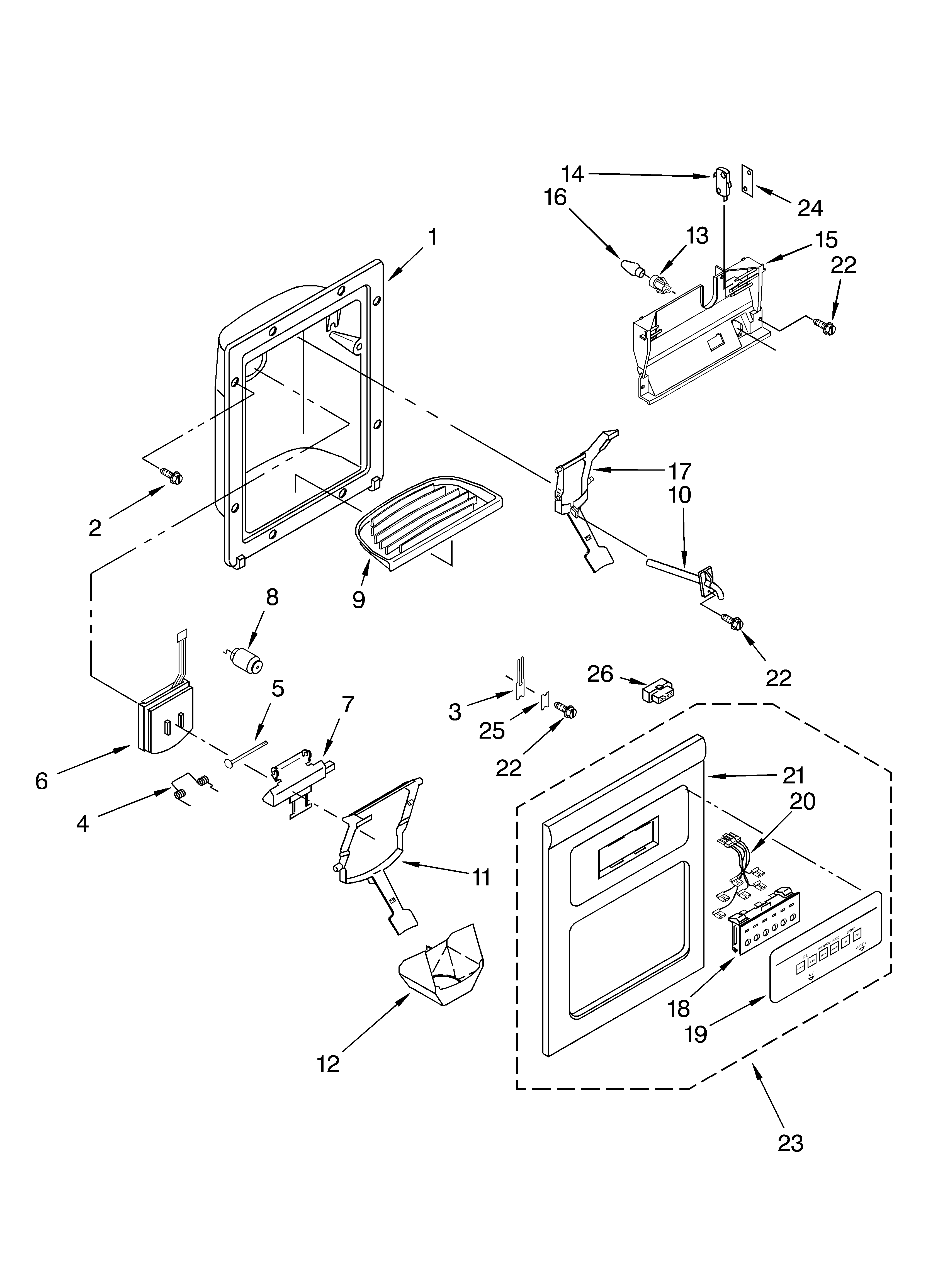 Whirlpool 6GD5SHQXKB00 dispenser front diagram