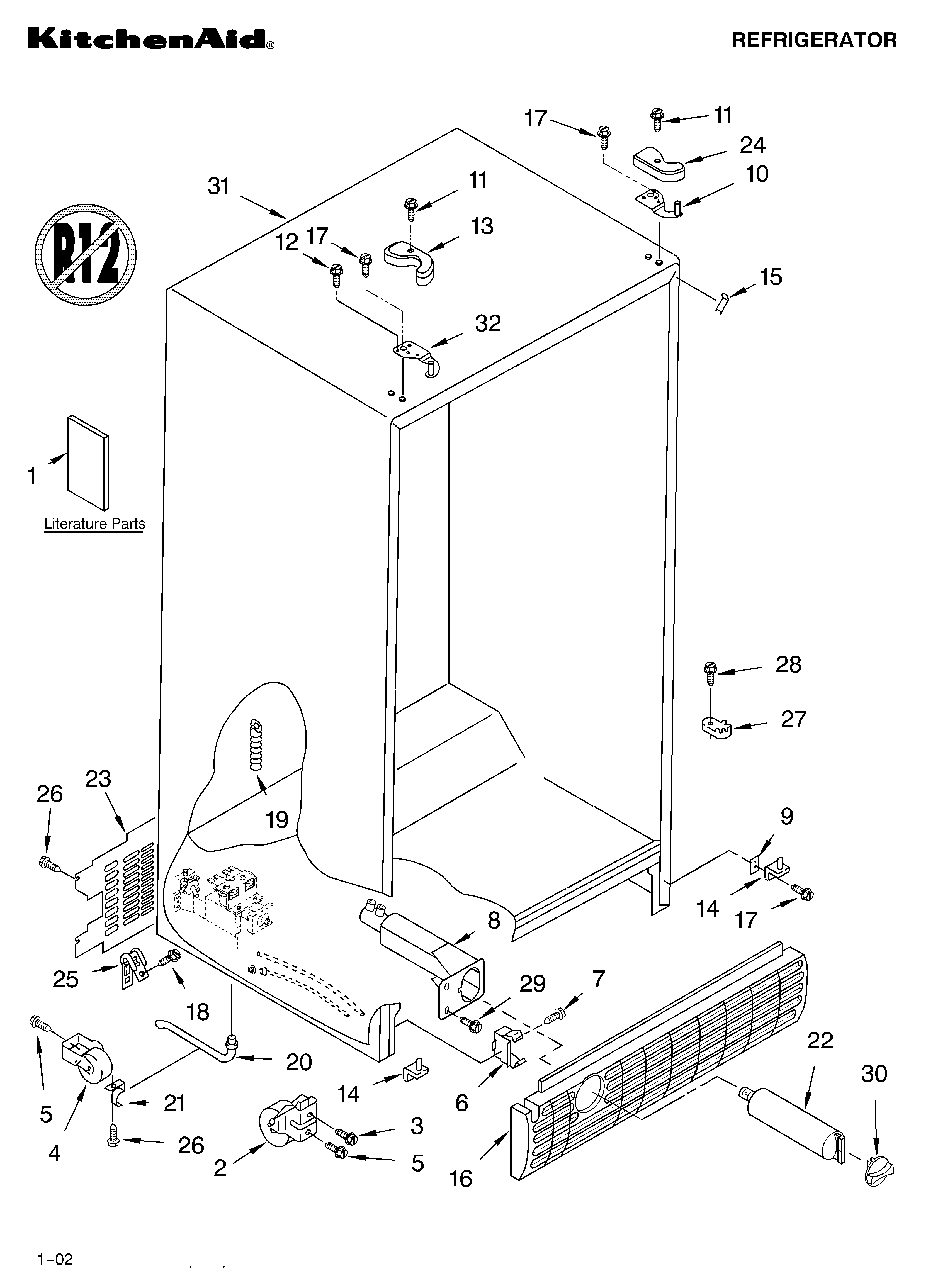 KitchenAid KSRB22FKSS01 cabinet/literature diagram