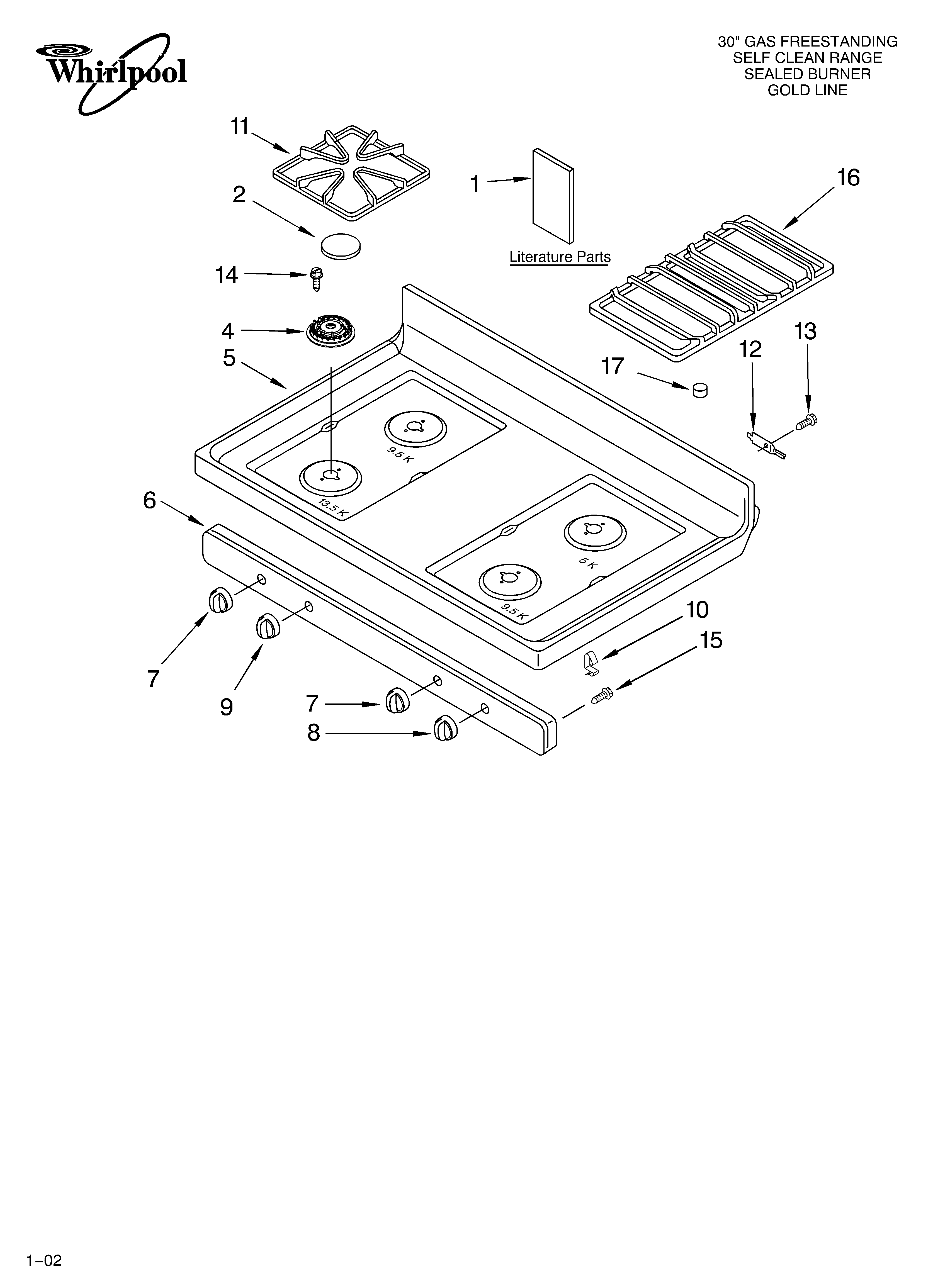 Whirlpool GR475LEKS0 cooktop/literature diagram