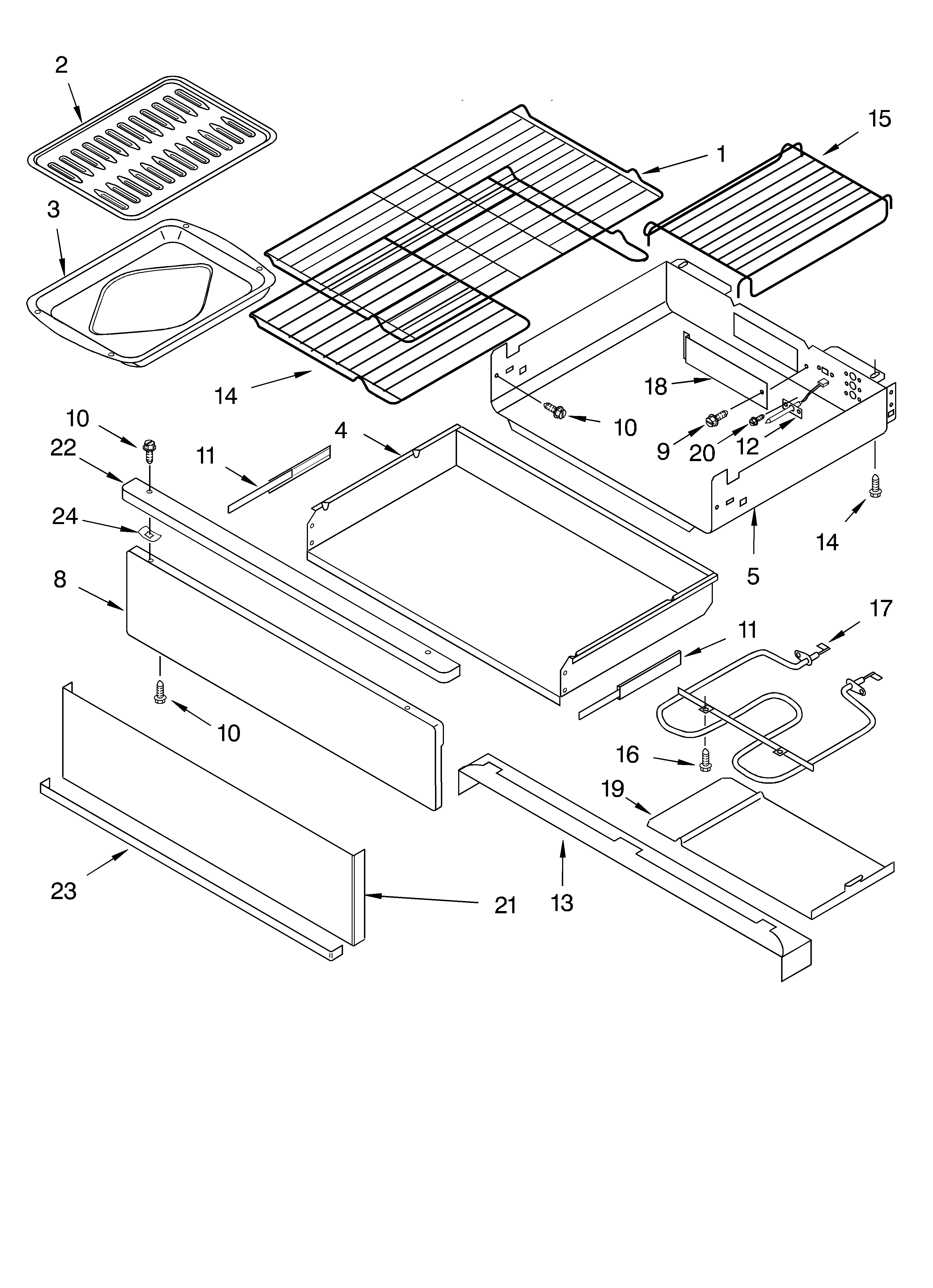 Whirlpool GR475LEKS0 drawer and broiler/optional diagram