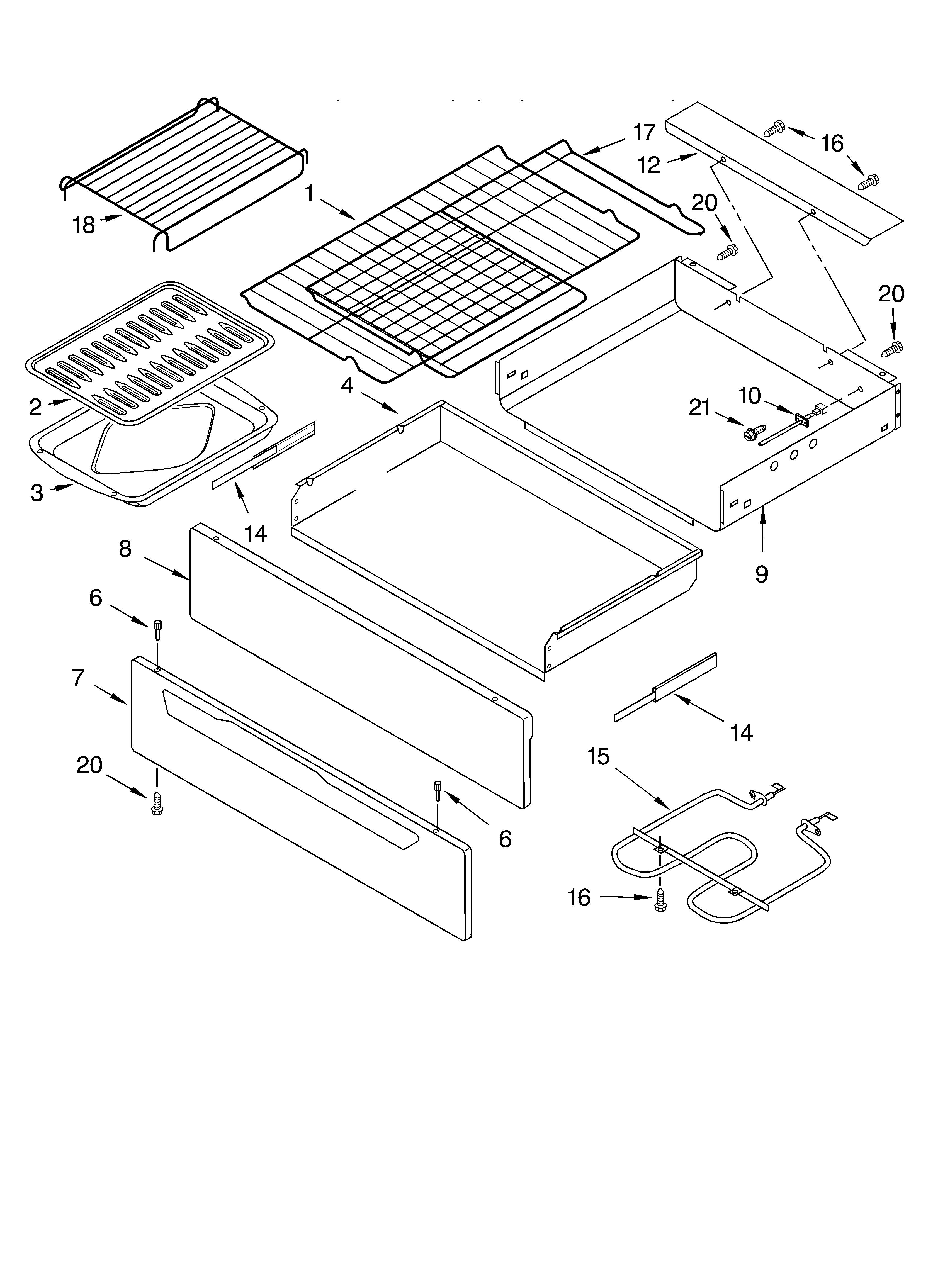 Whirlpool GR470LXKT0 drawer and broiler/optional diagram