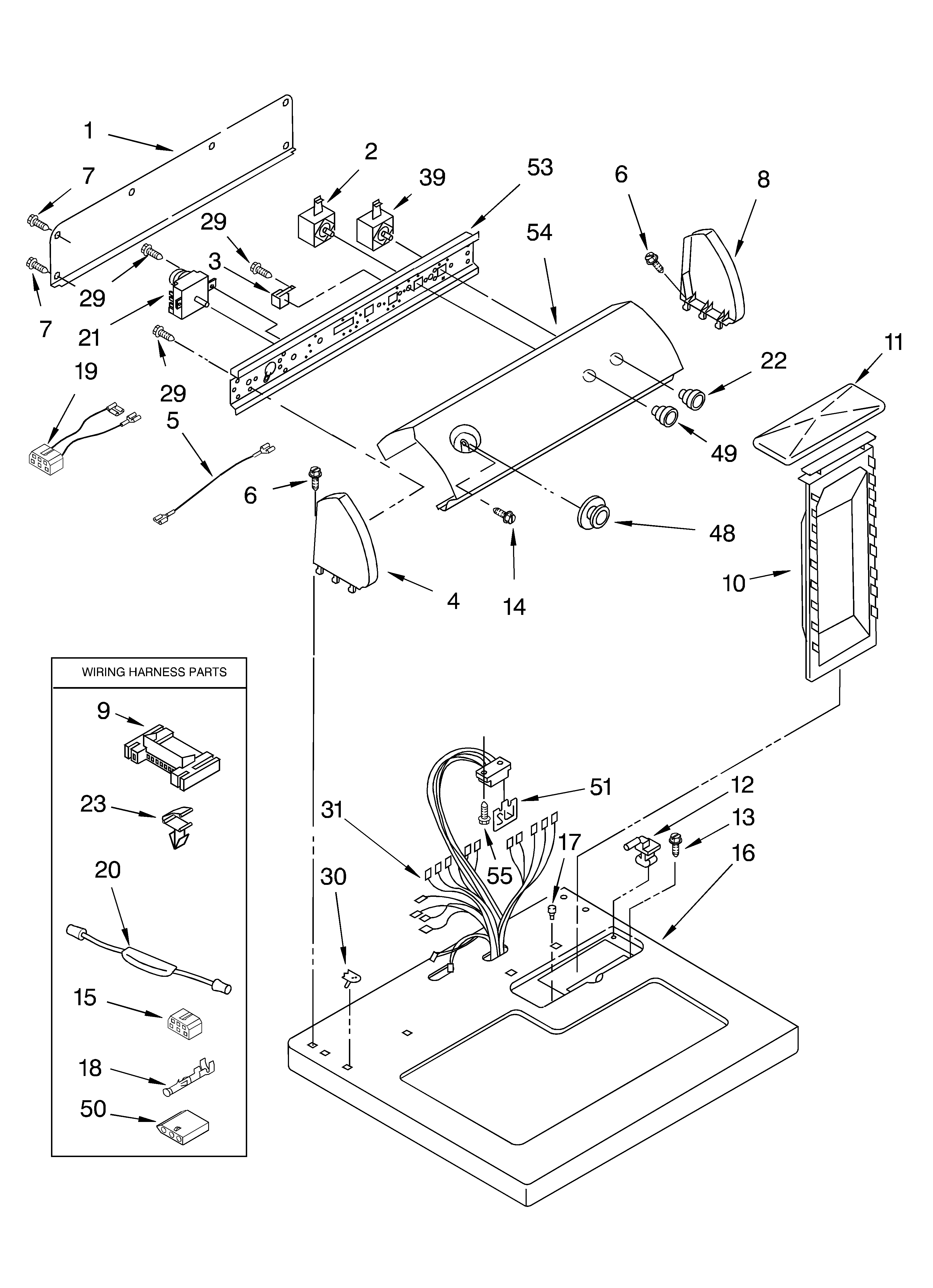 Whirlpool LER5700KT0 top and console diagram