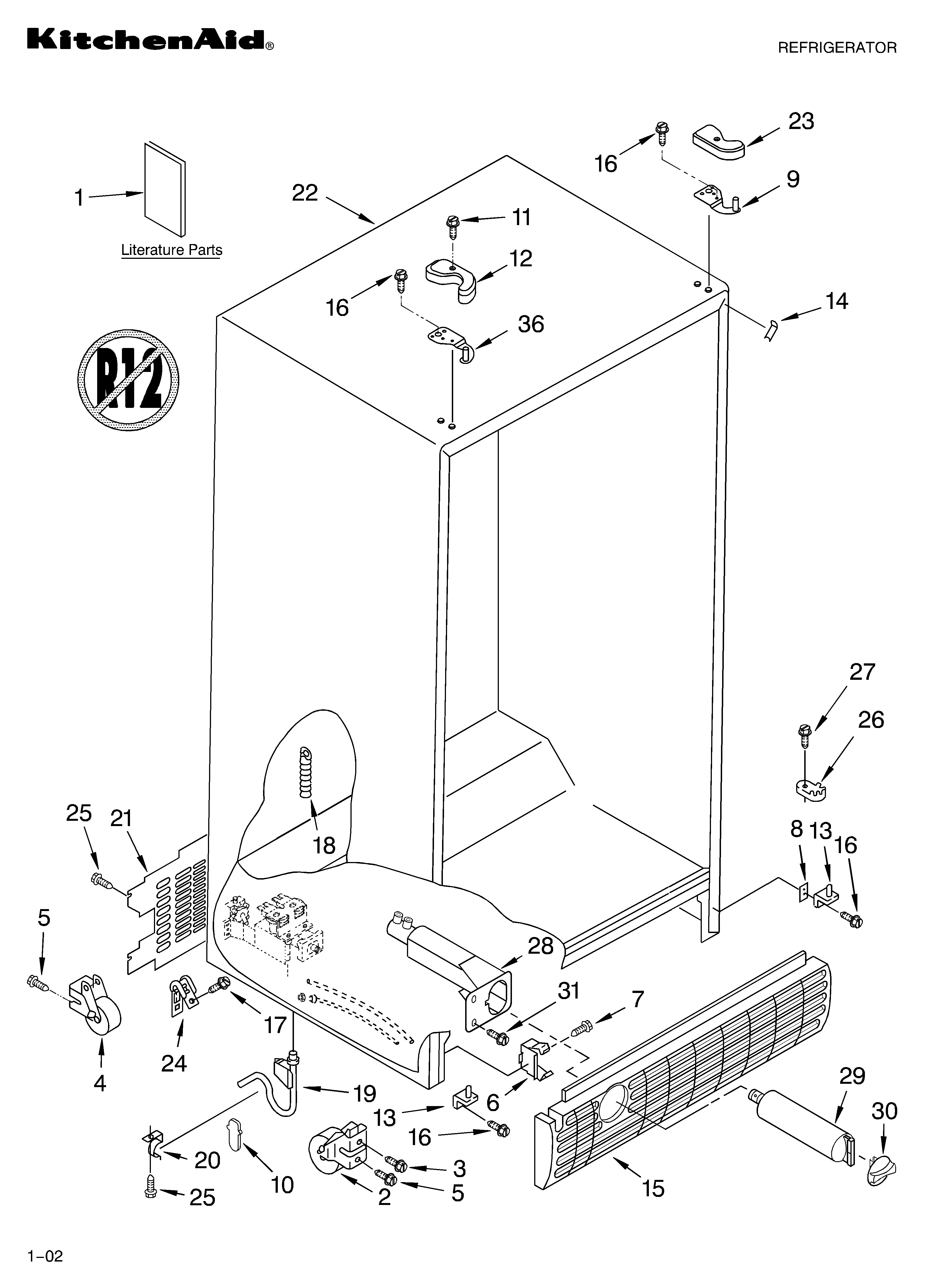 KitchenAid KSRG27FKBL02 cabinet/literature diagram