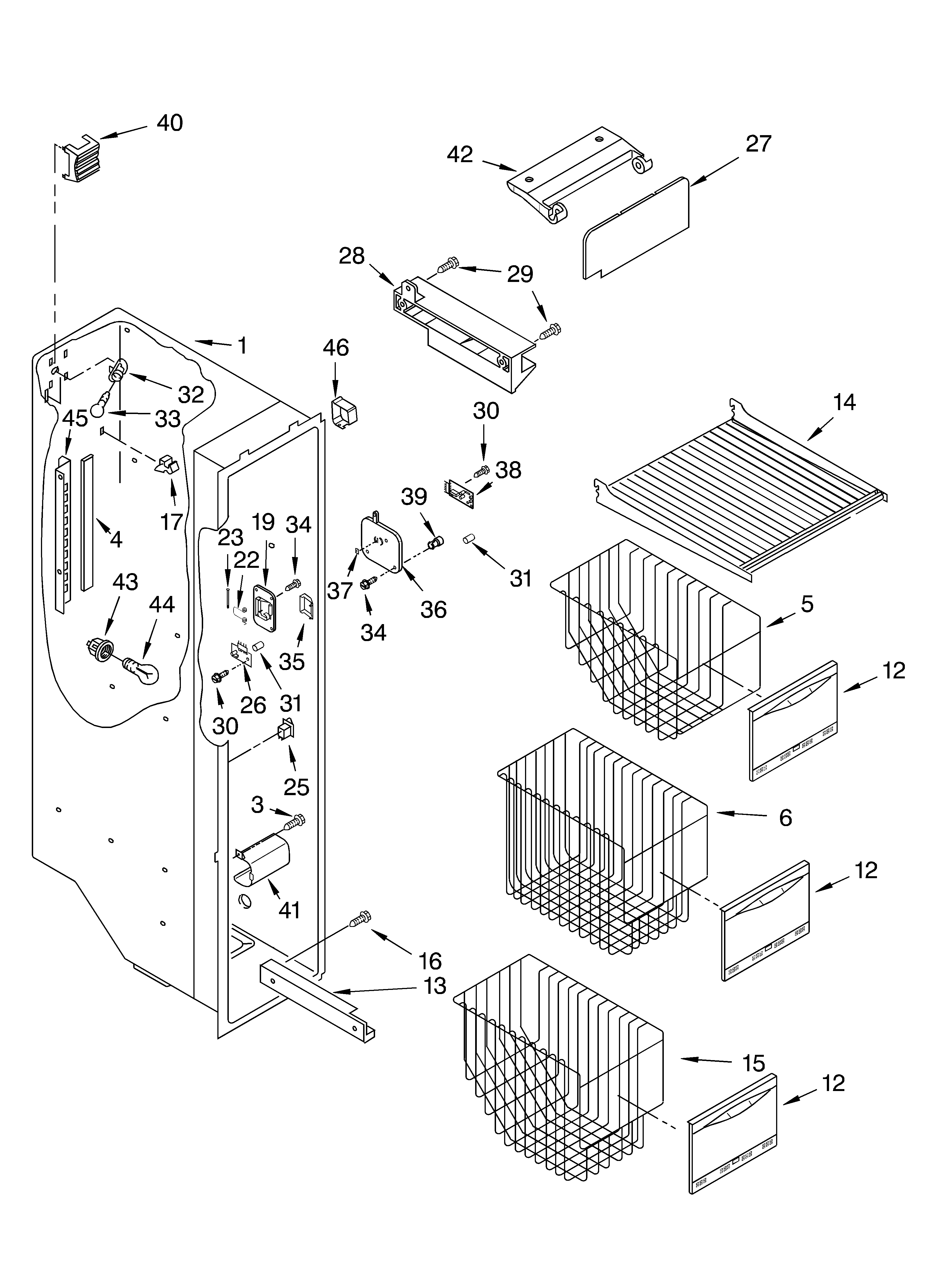 KitchenAid KSRS25IKSS01 freezer liner diagram