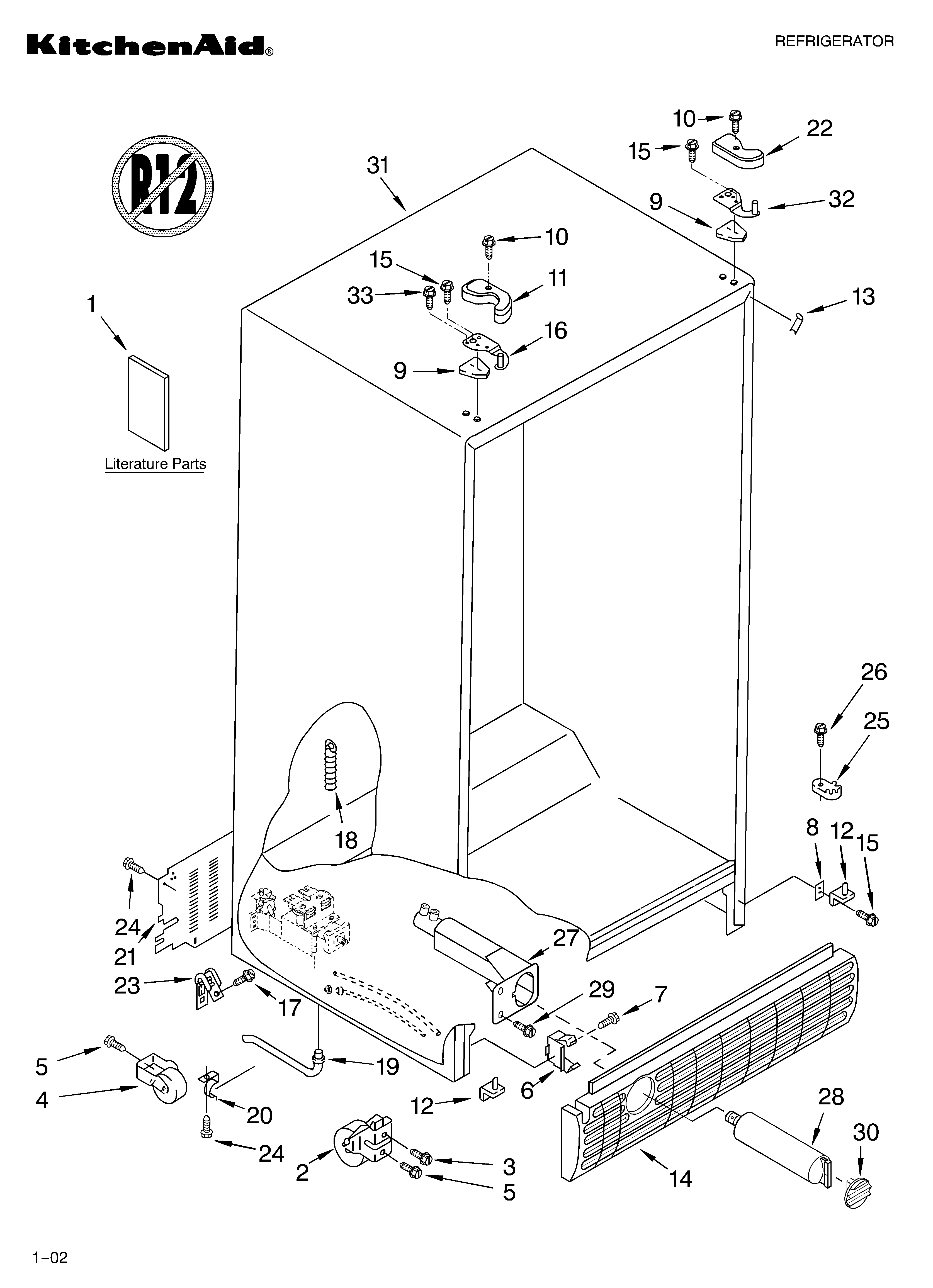 KitchenAid KSRS25CKBT02 cabinet/literature diagram