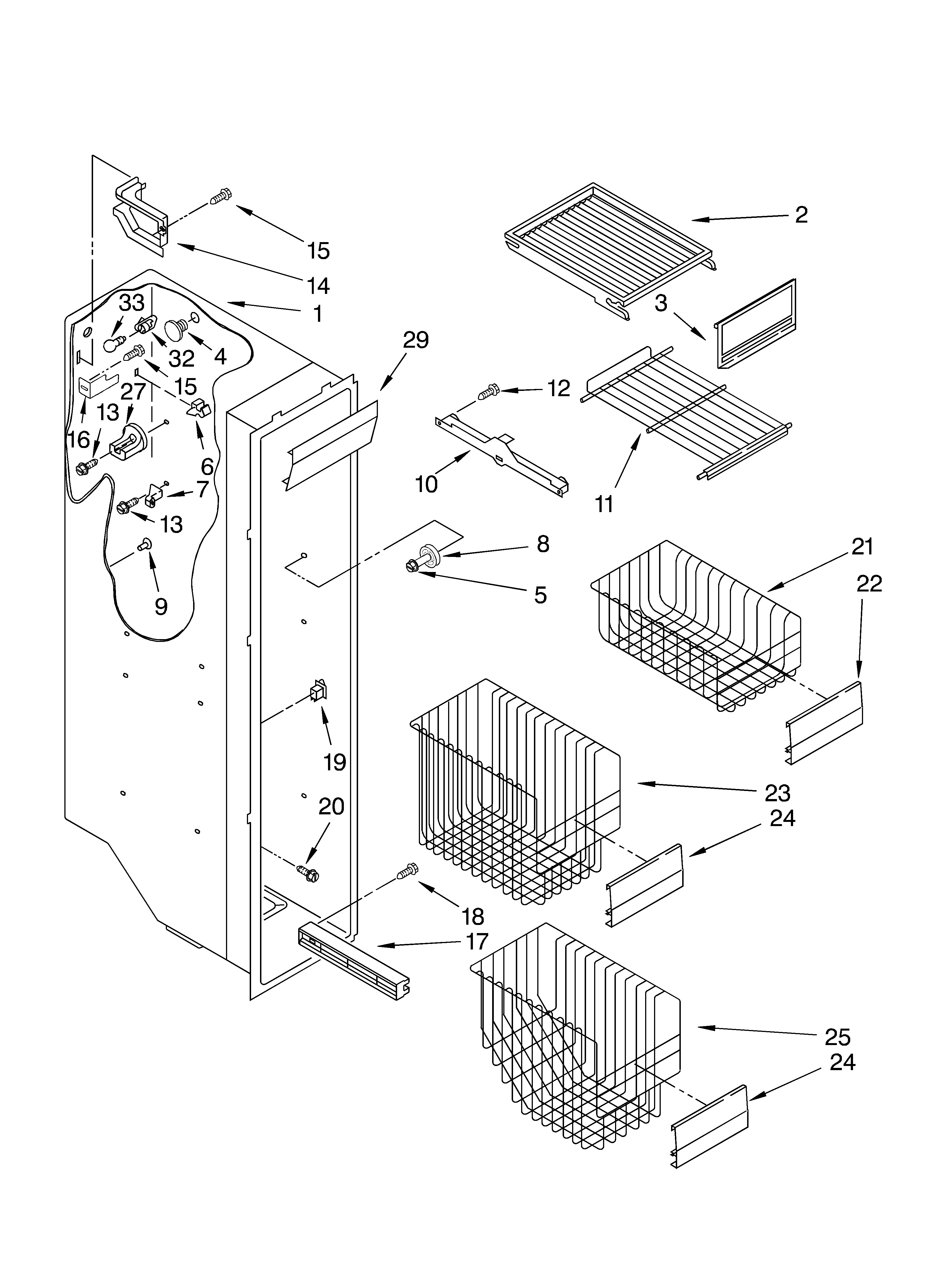 KitchenAid KSRS25CKBT02 freezer liner diagram