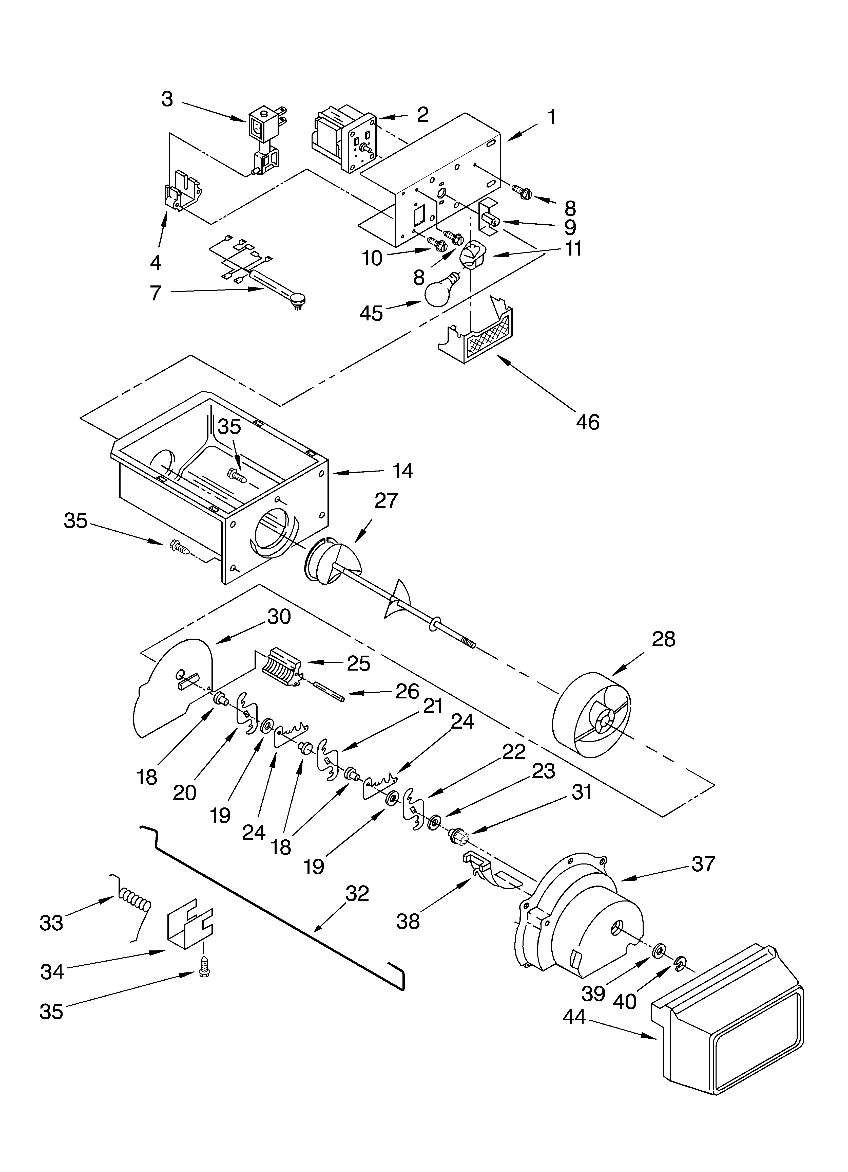 KitchenAid KSRS25CKBT02 motor and ice container diagram