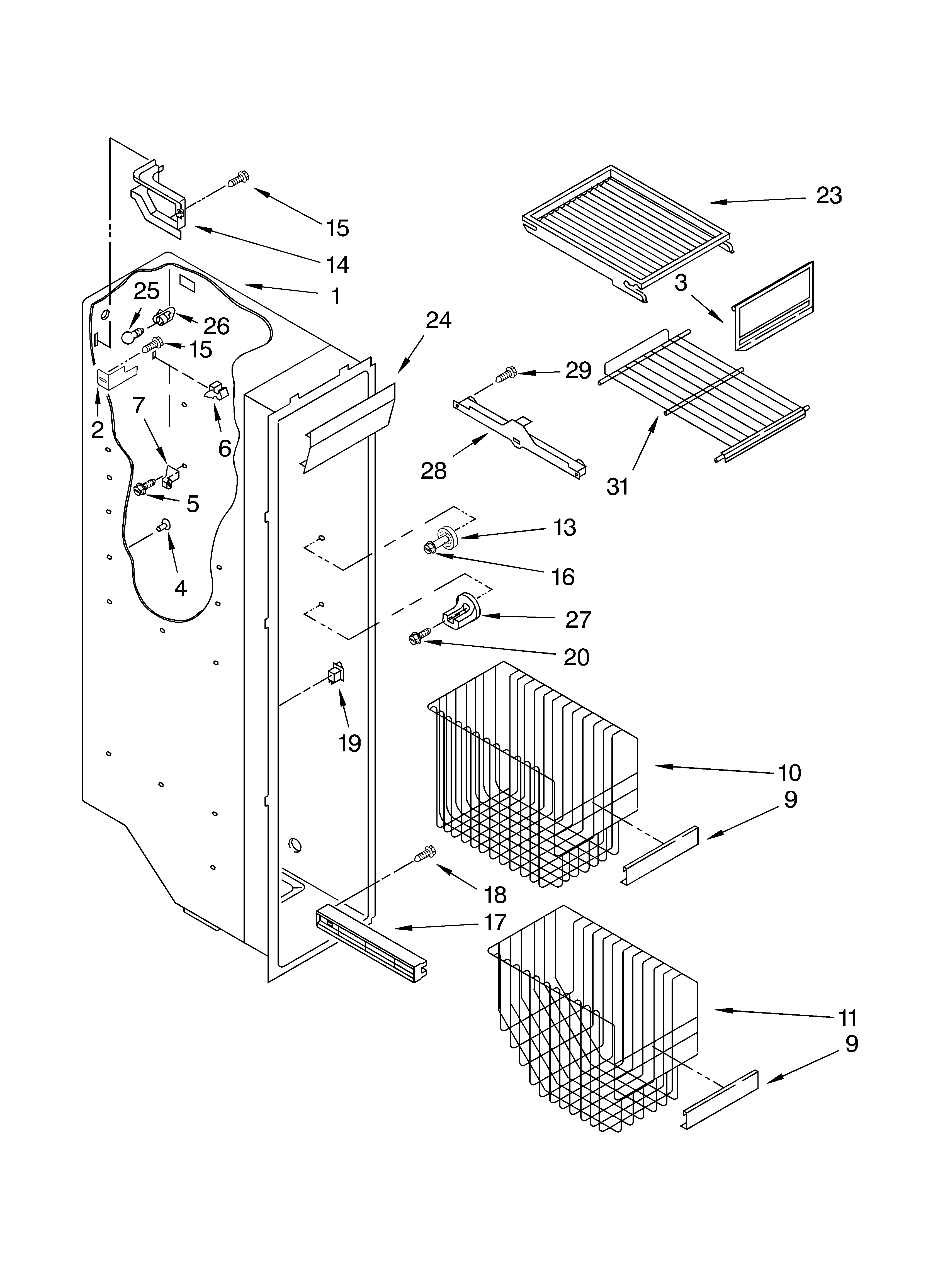 Whirlpool GD5LHGXLT01 freezer liner diagram