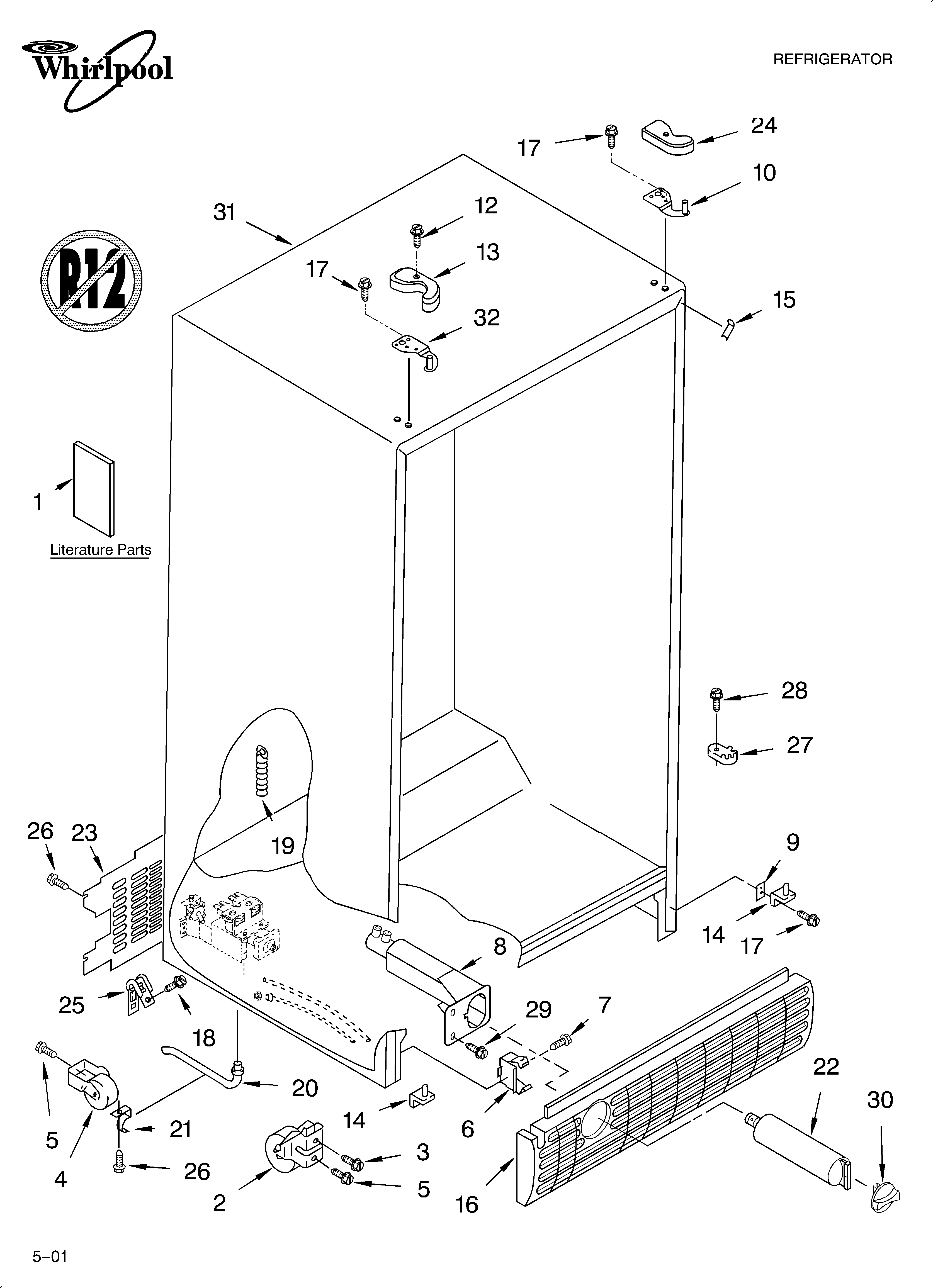 Whirlpool GS2SHAXKB01 cabinet/literature diagram