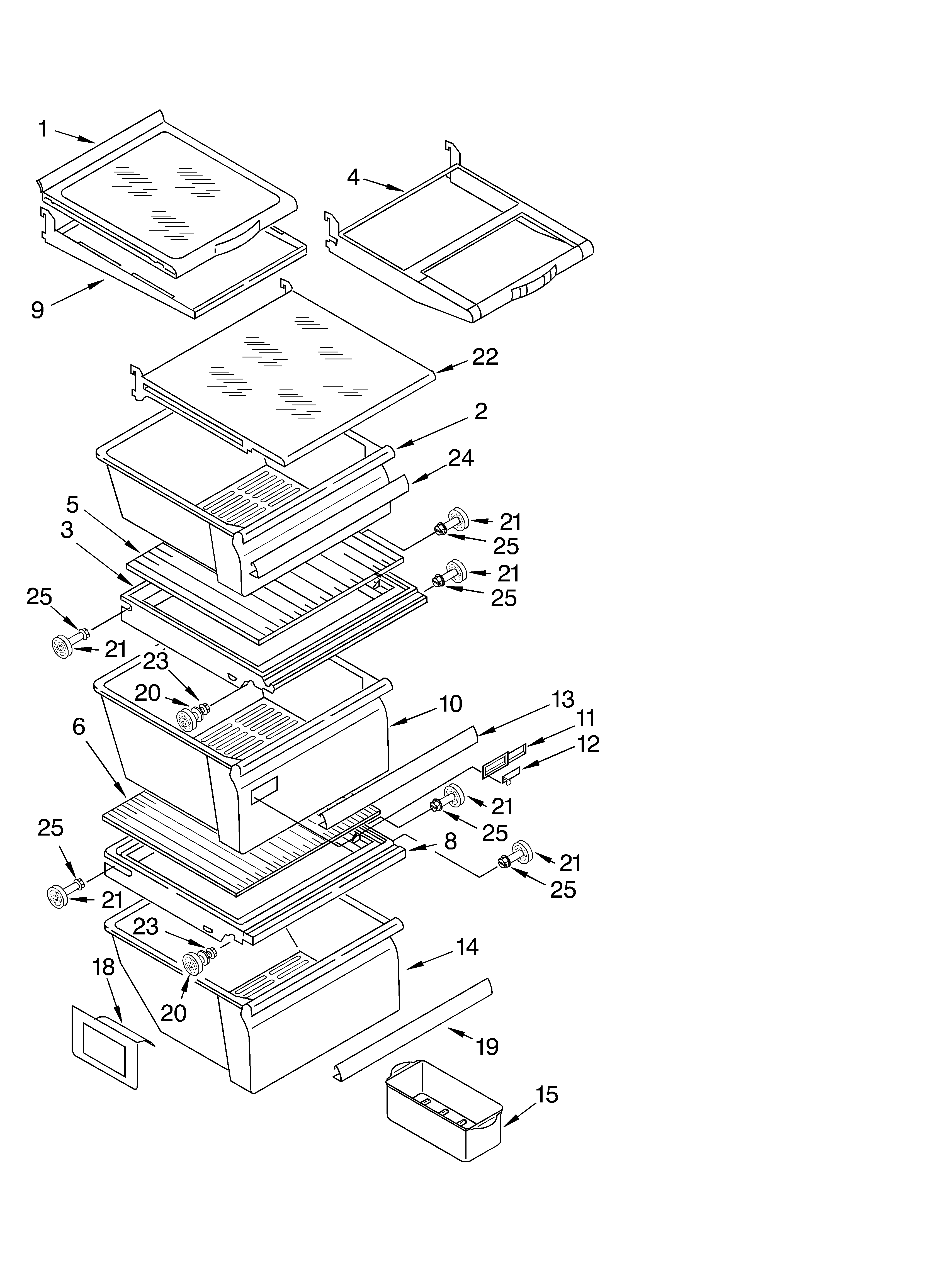 Whirlpool GS2SHAXKB01 refrigerator shelf diagram