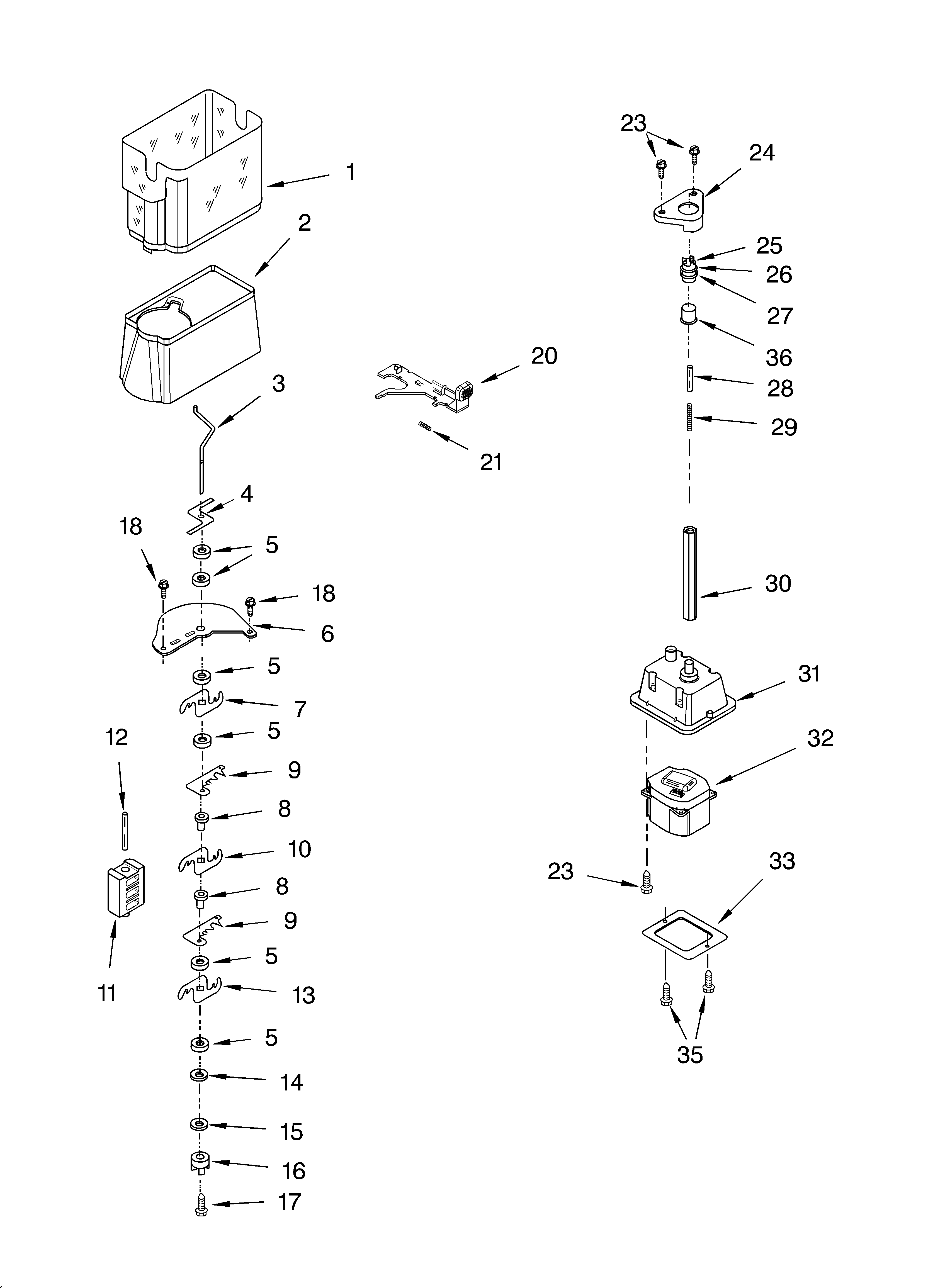 Whirlpool GS2SHAXKB01 motor and ice container diagram
