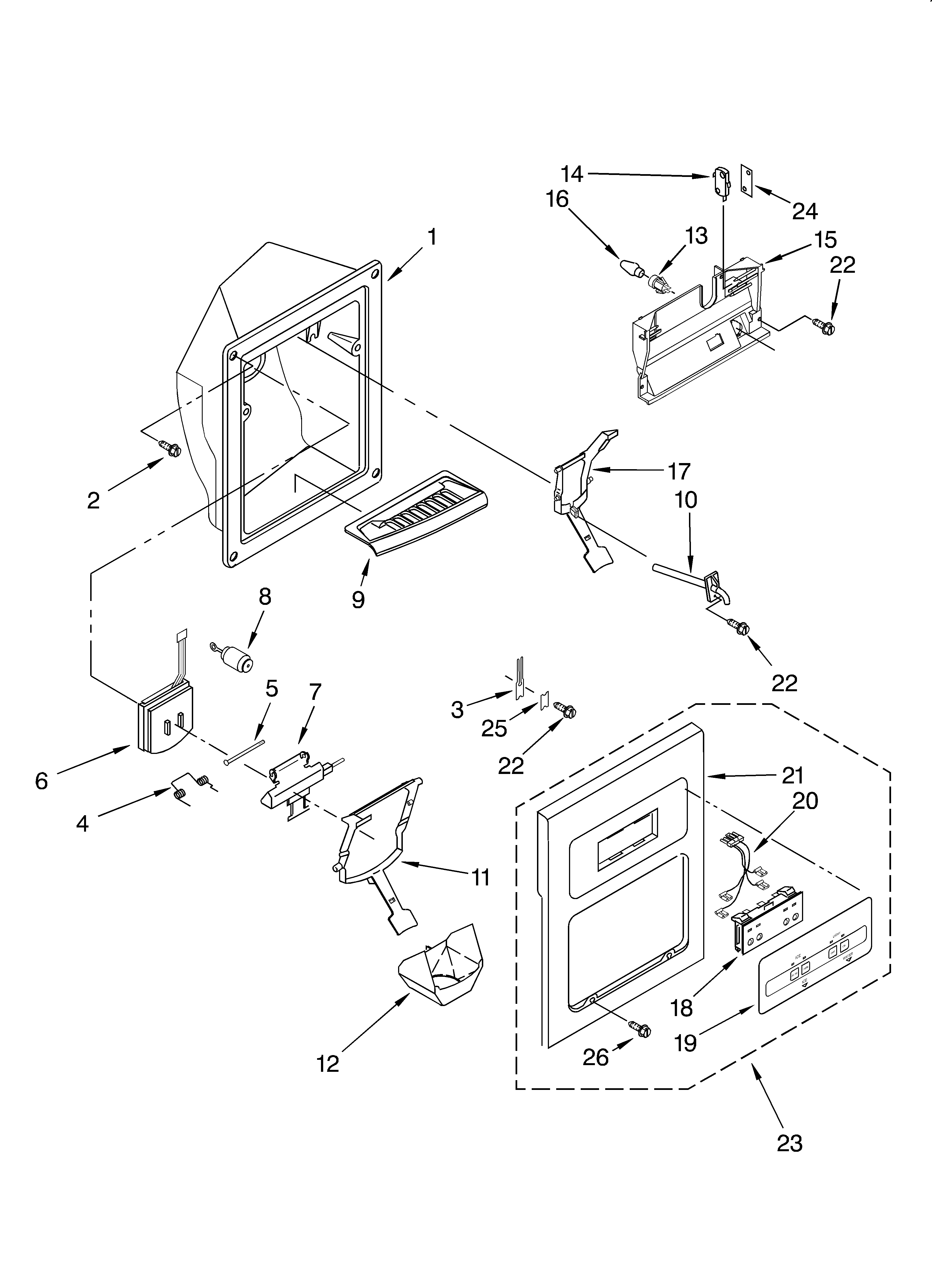 Whirlpool GS2SHAXKB01 dispenser front diagram