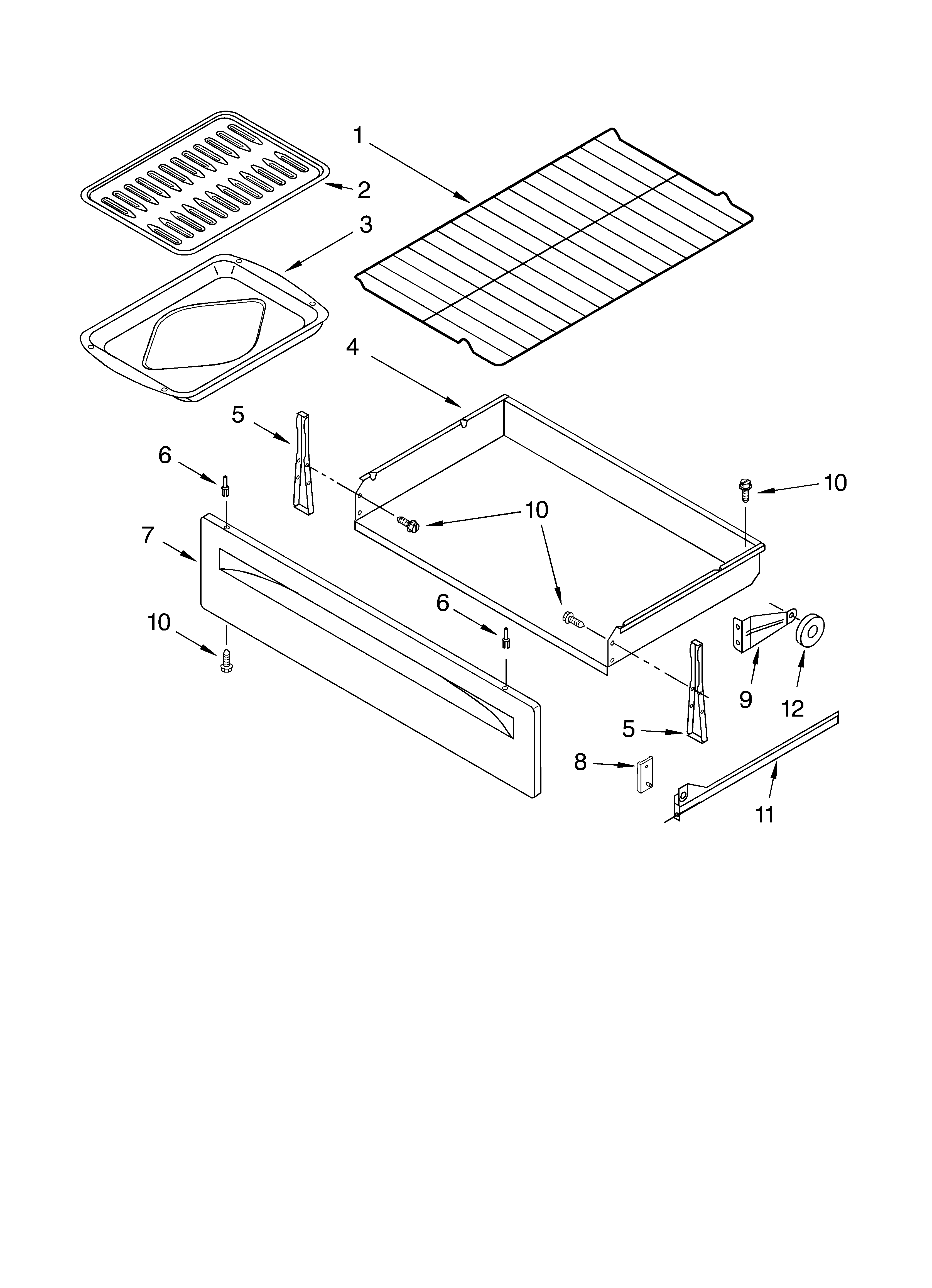 Whirlpool SF379LEKQ0 drawer & broiler diagram