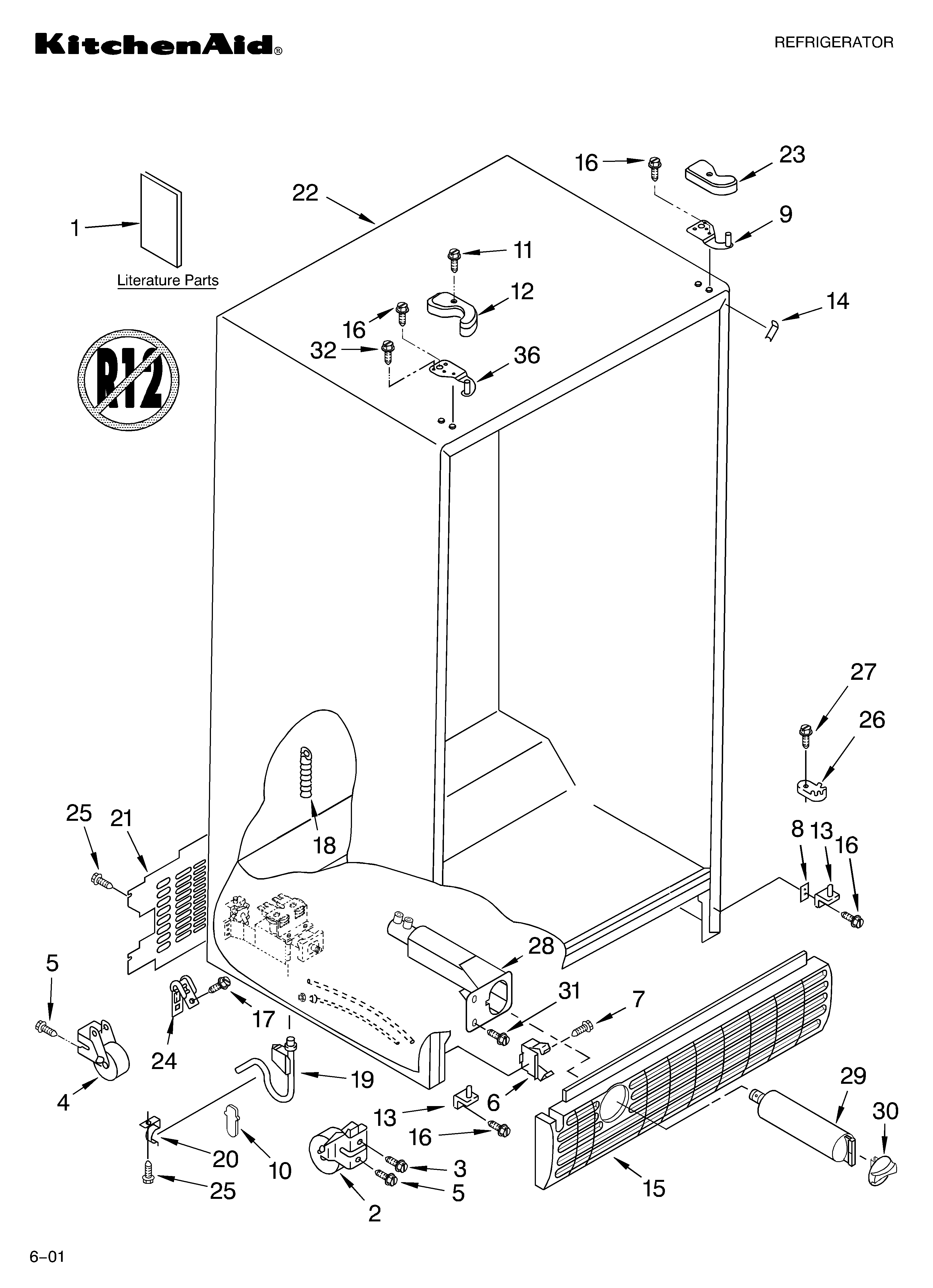 KitchenAid KSRA25FKBL00 cabinet/literature diagram