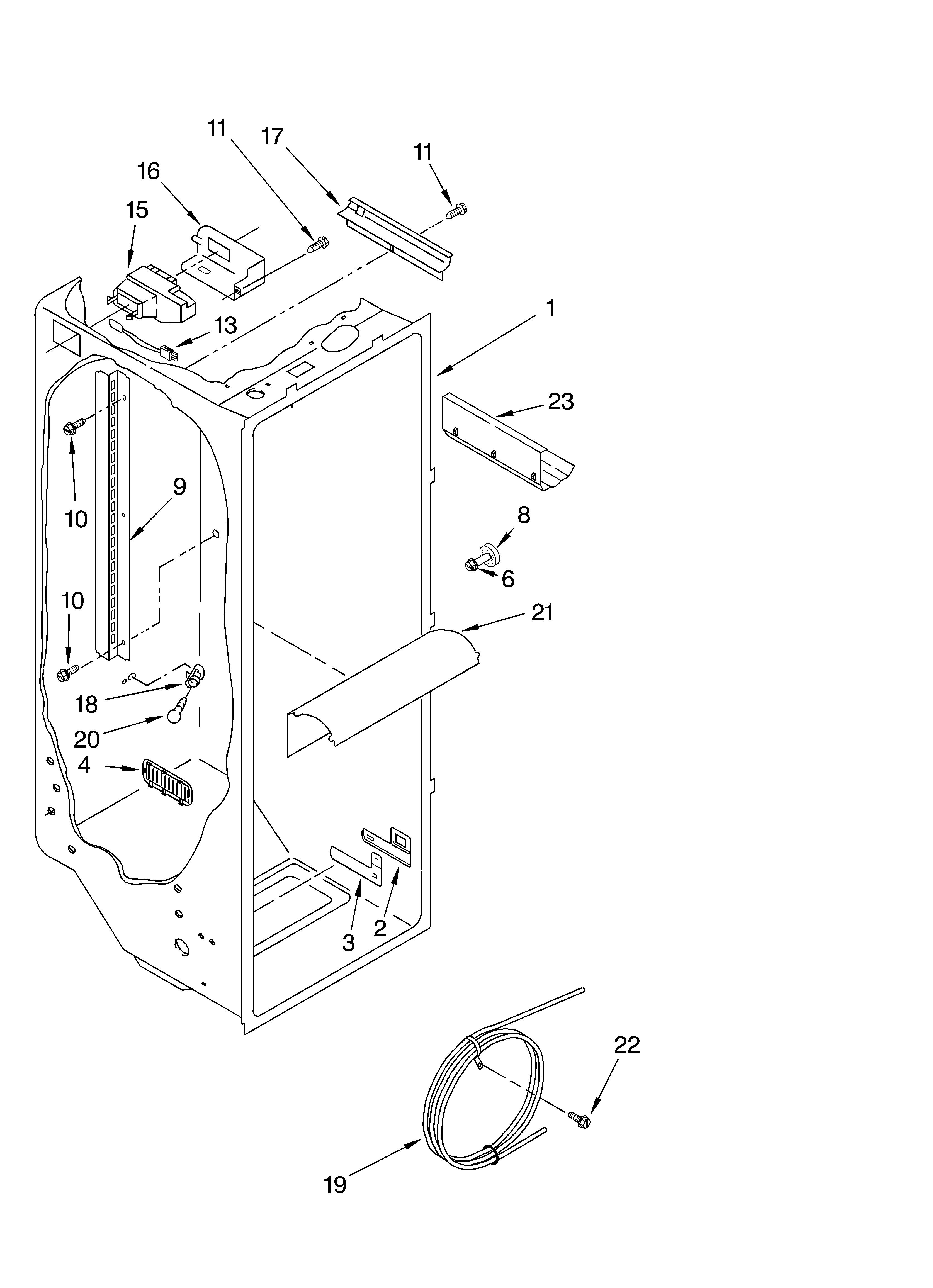 KitchenAid KSRA25FKBL00 refrigerator liner diagram