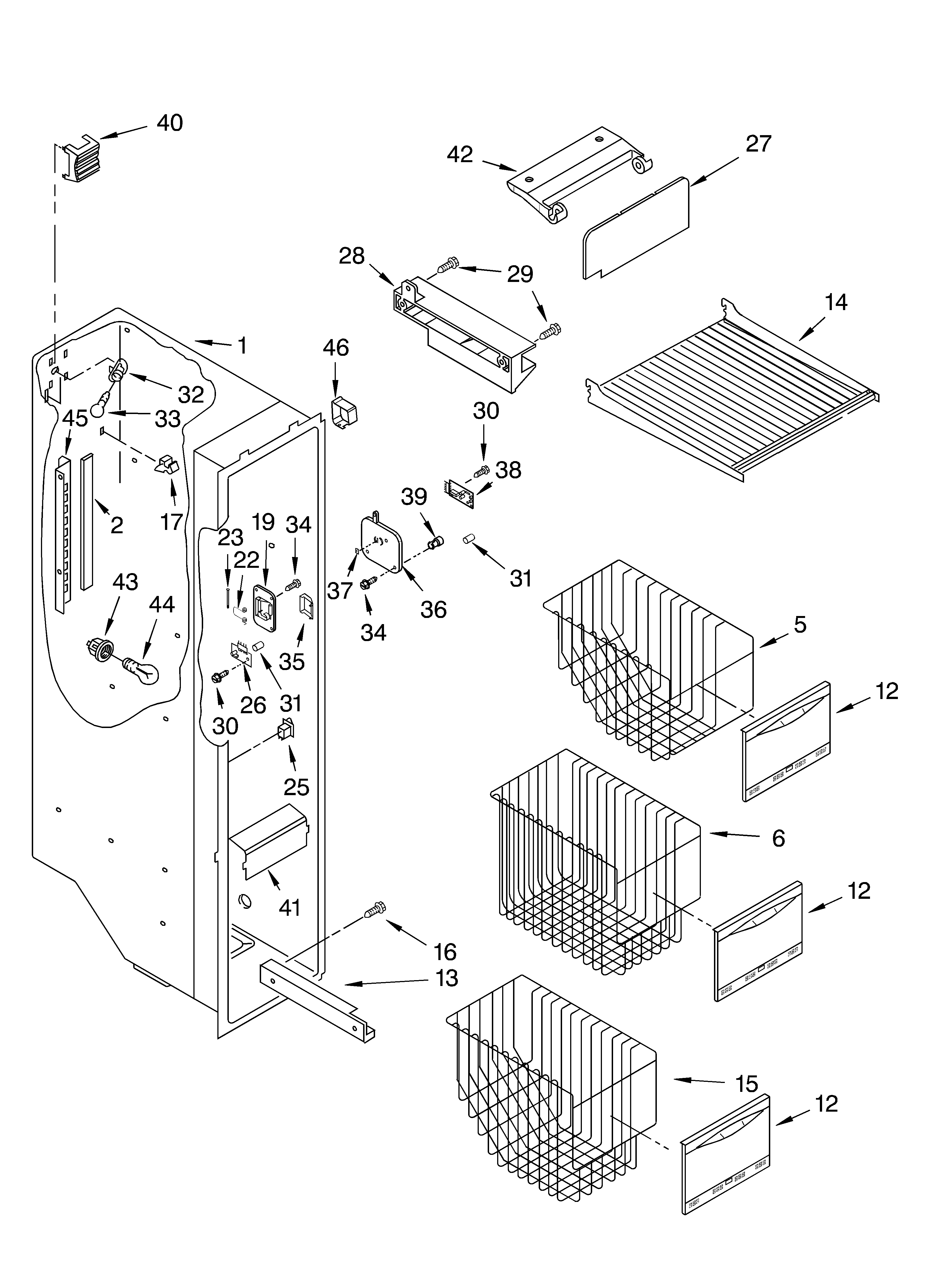 KitchenAid KSRA25FKBL00 freezer liner diagram