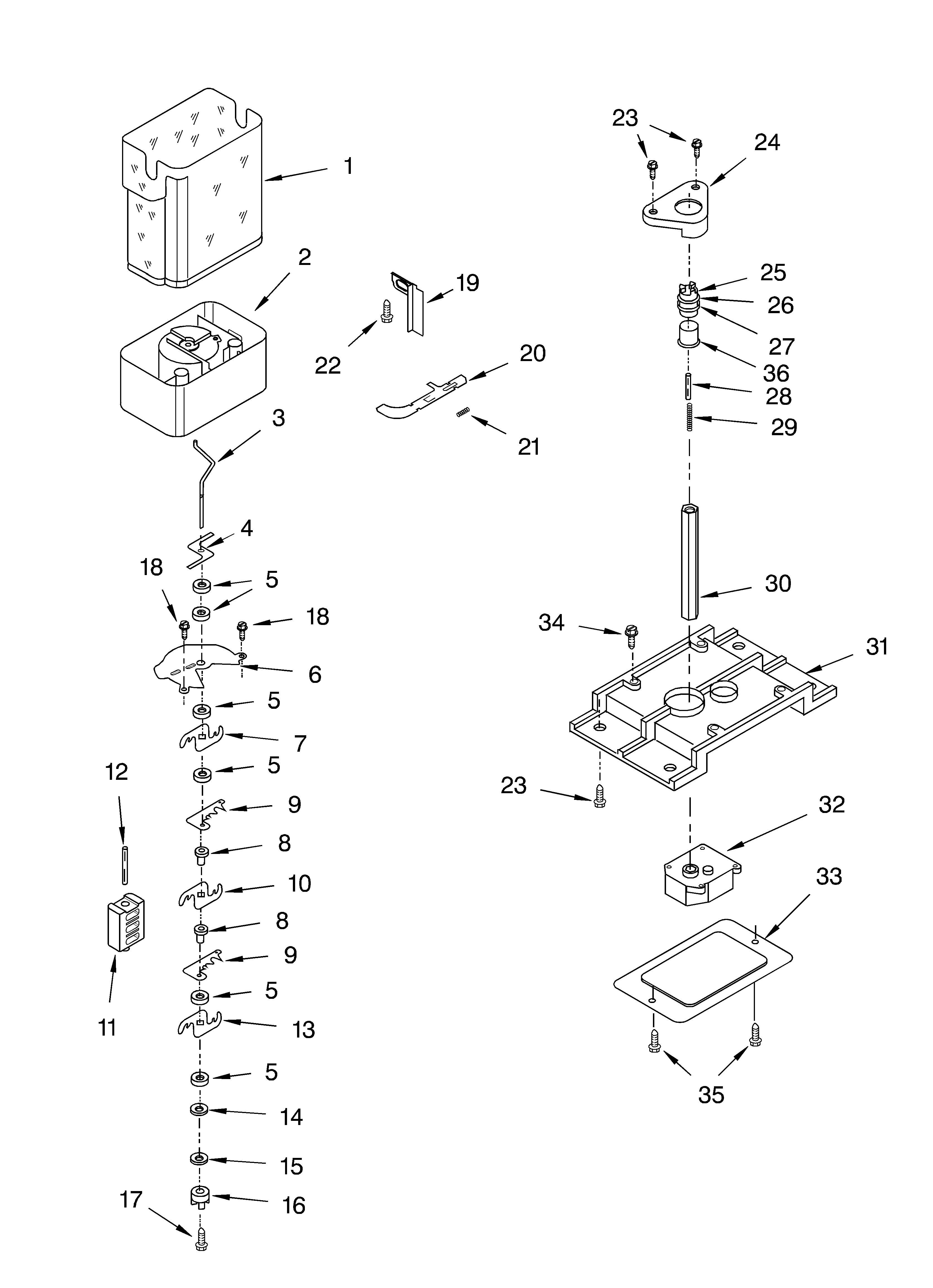 KitchenAid KSRA25FKBL00 motor and ice container diagram
