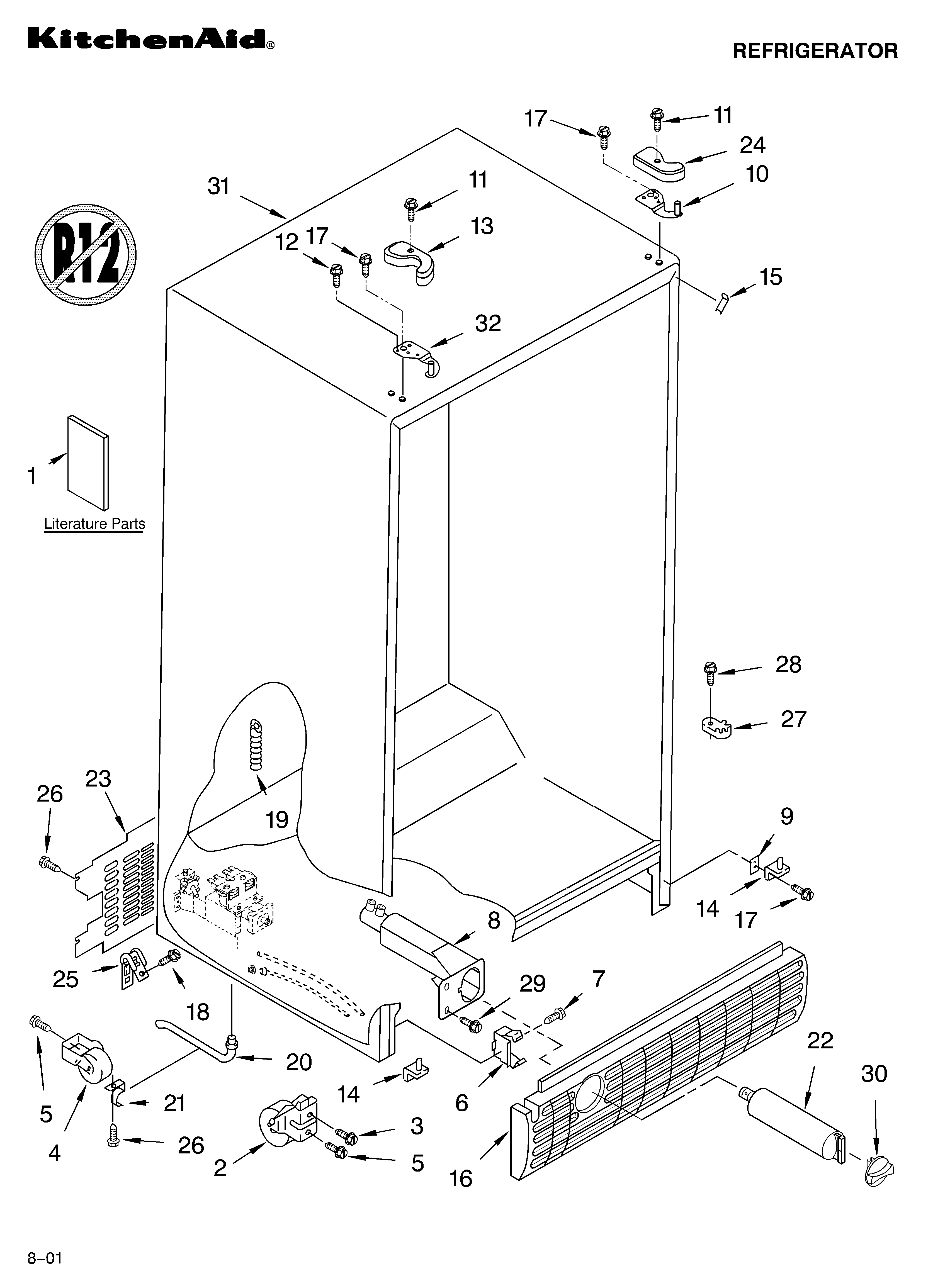KitchenAid KSRG22FKBT01 cabinet/literature diagram