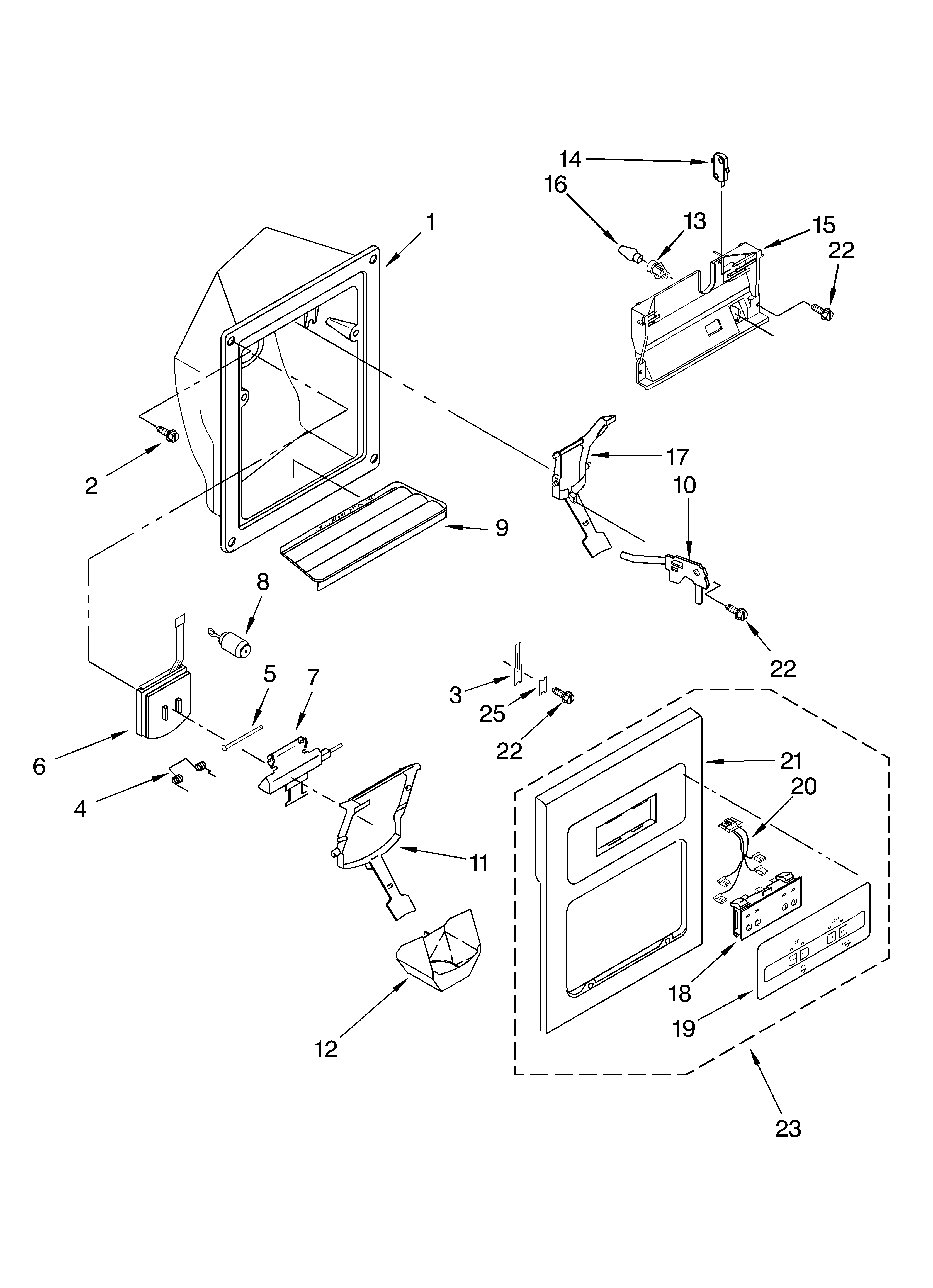 KitchenAid KSRG22FKBT01 dispenser front diagram