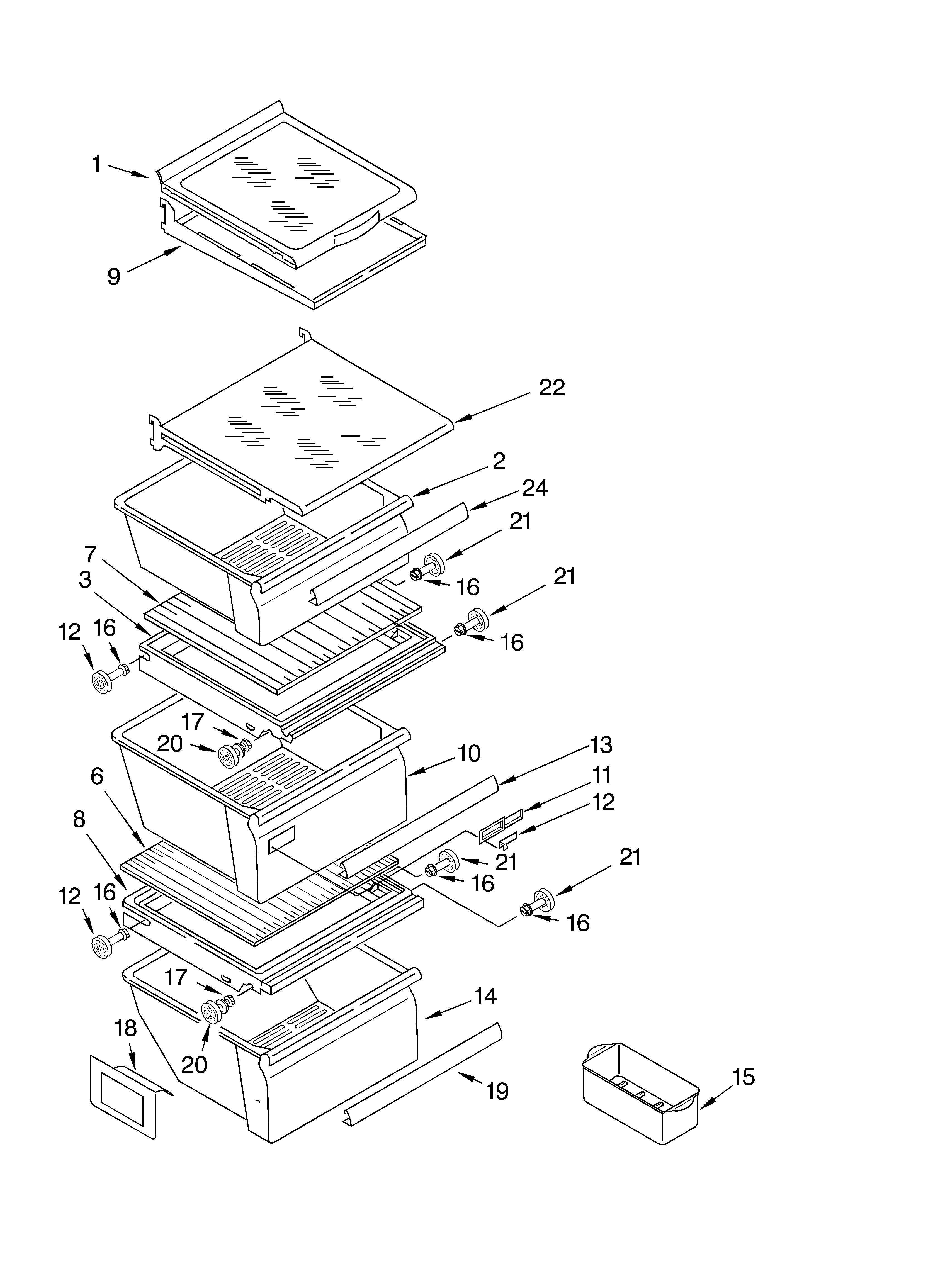 Whirlpool GD2SHKXKQ00 refrigerator shelf diagram