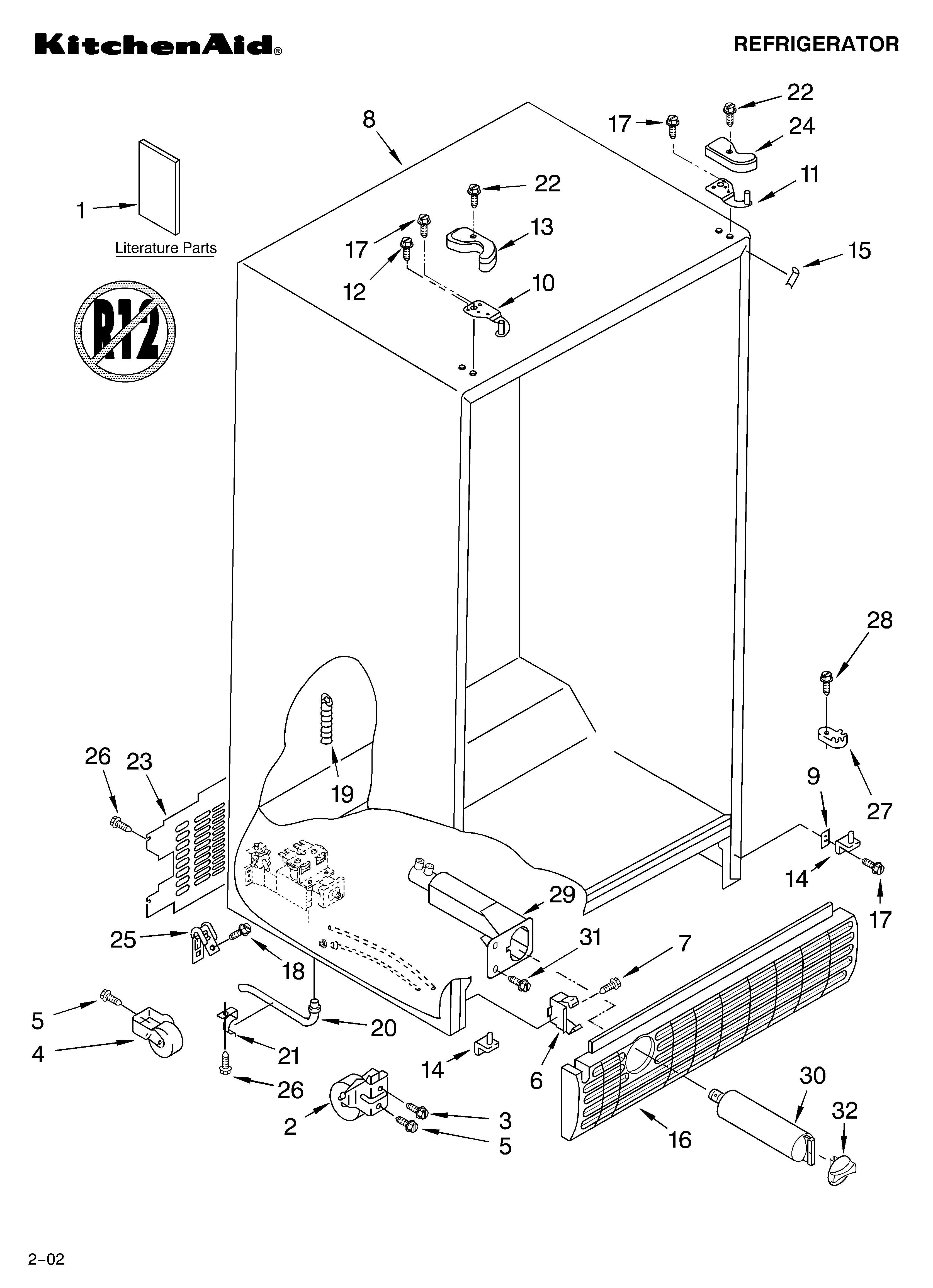 KitchenAid KSRD22FKWH02 cabinet/literature diagram