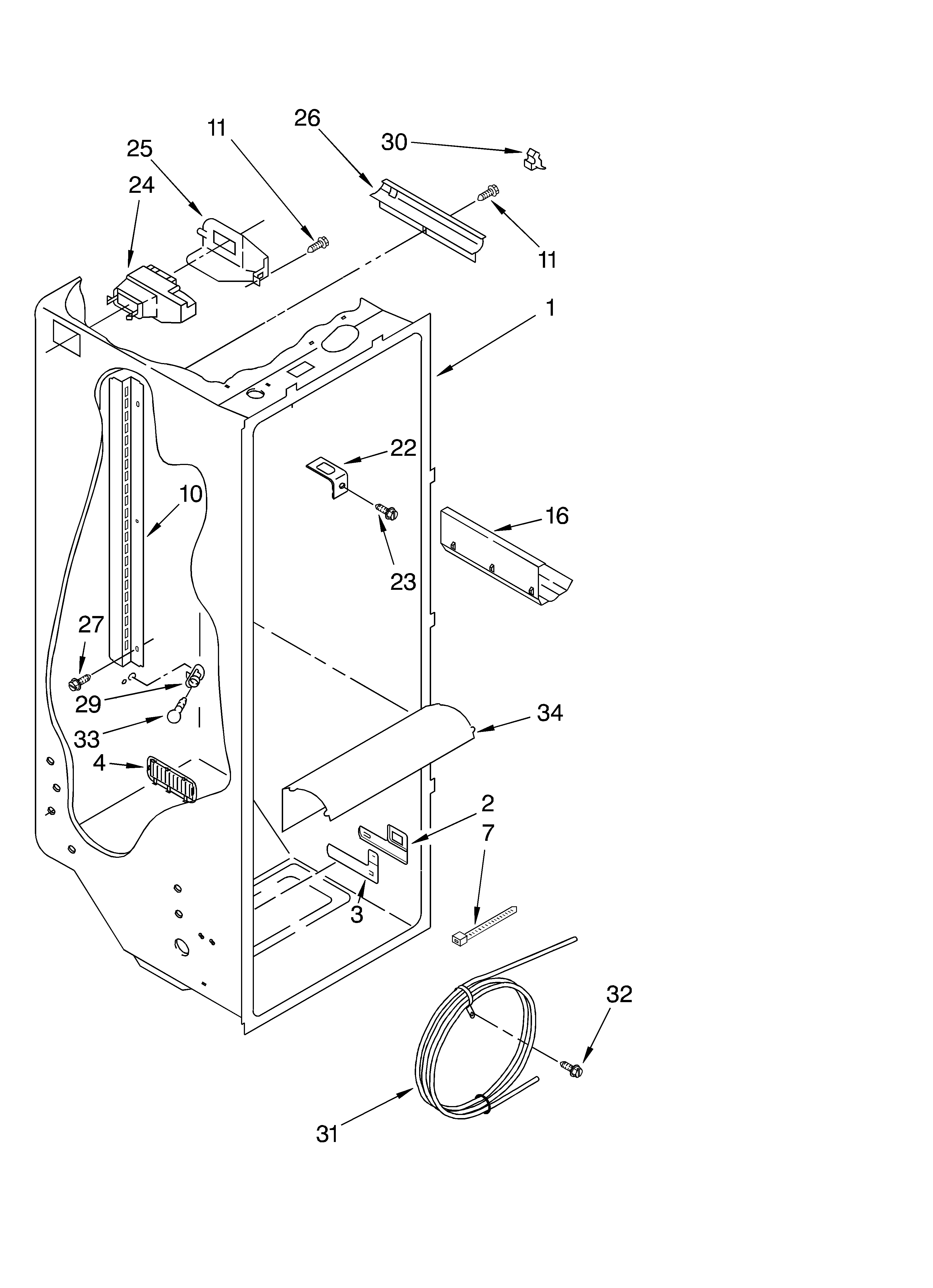 KitchenAid KSRD22FKWH02 refrigerator liner diagram