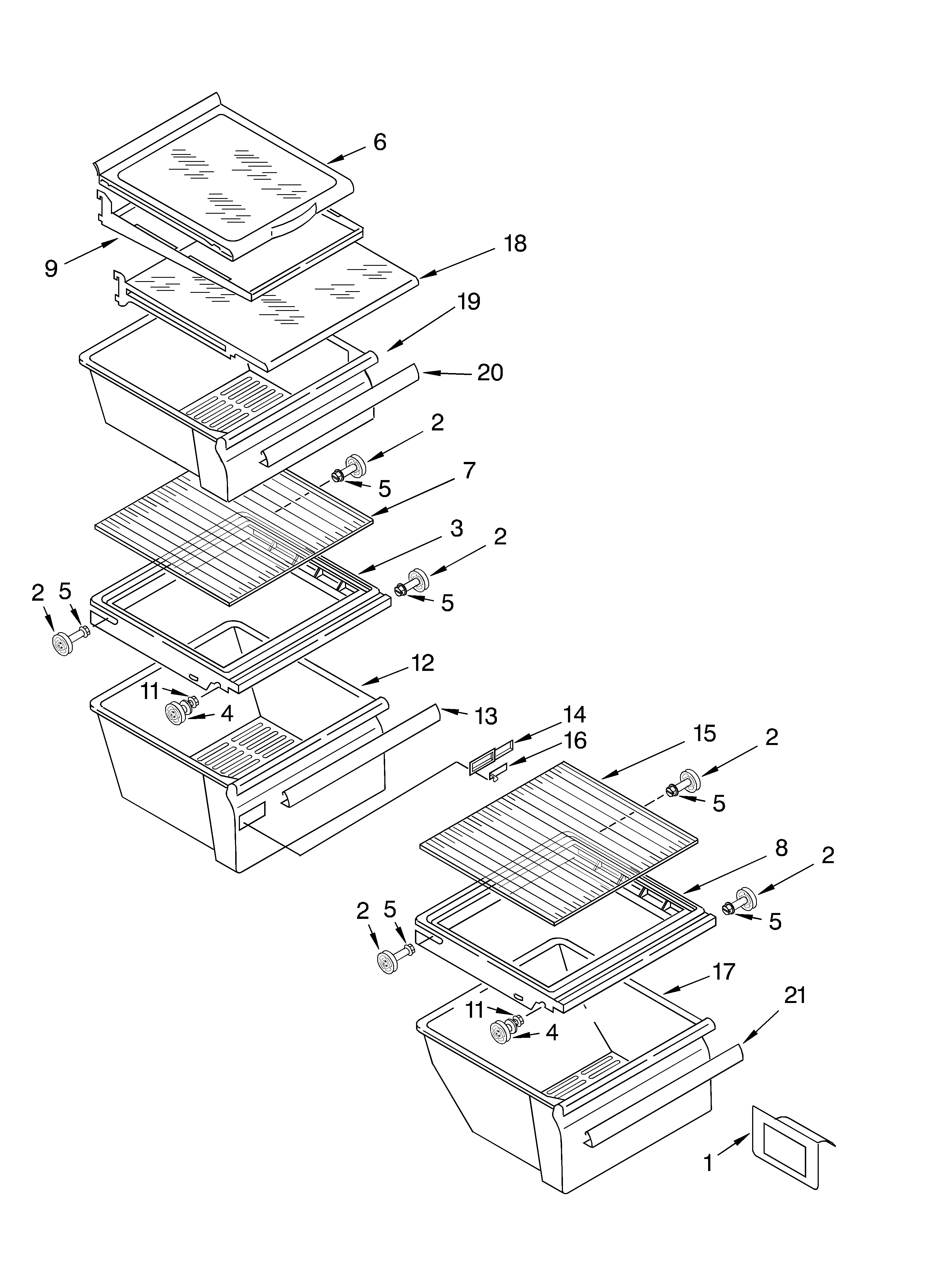 KitchenAid KSRD22FKWH02 refrigerator shelf diagram