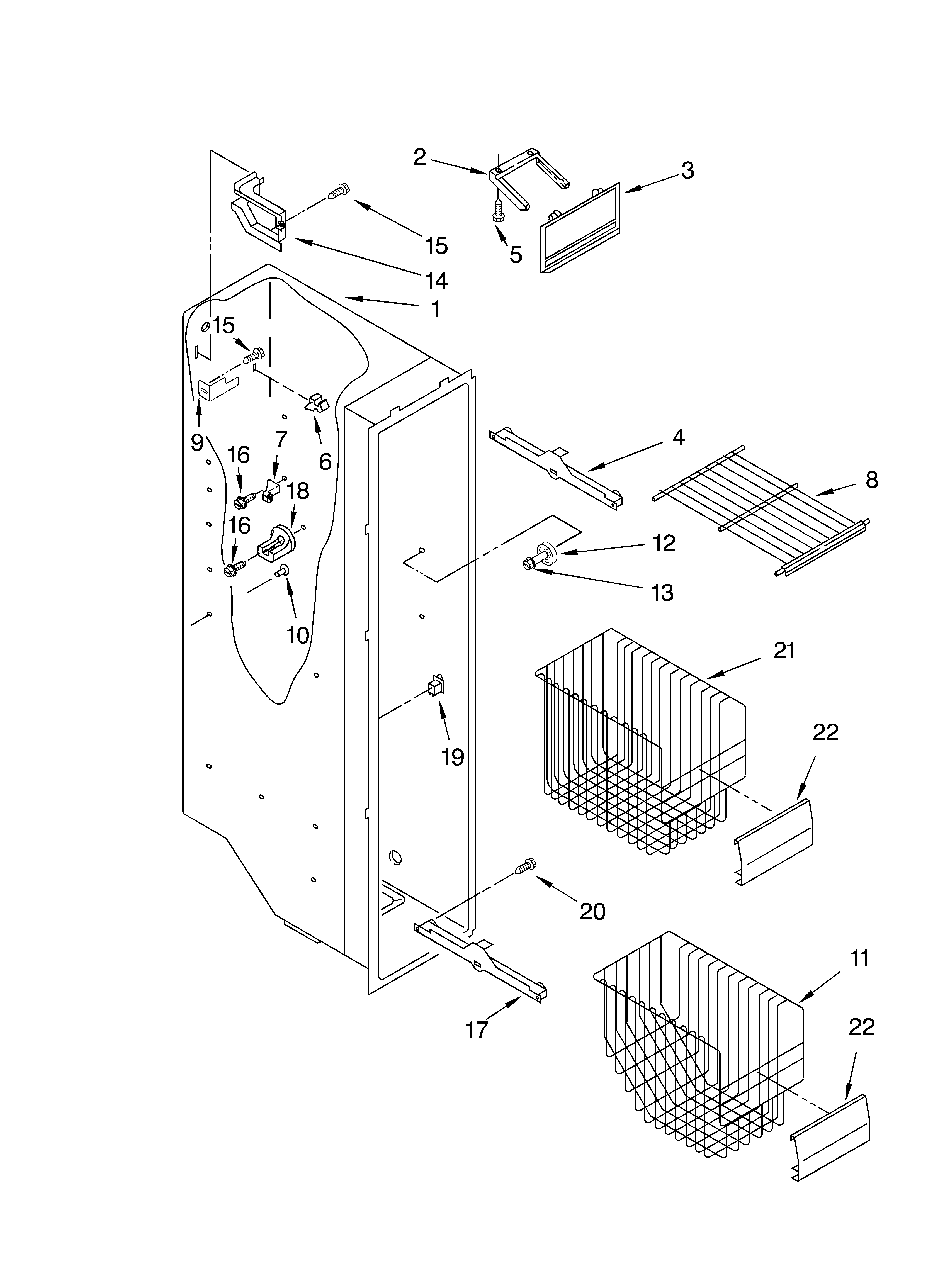 KitchenAid KSRD22FKWH02 freezer liner diagram