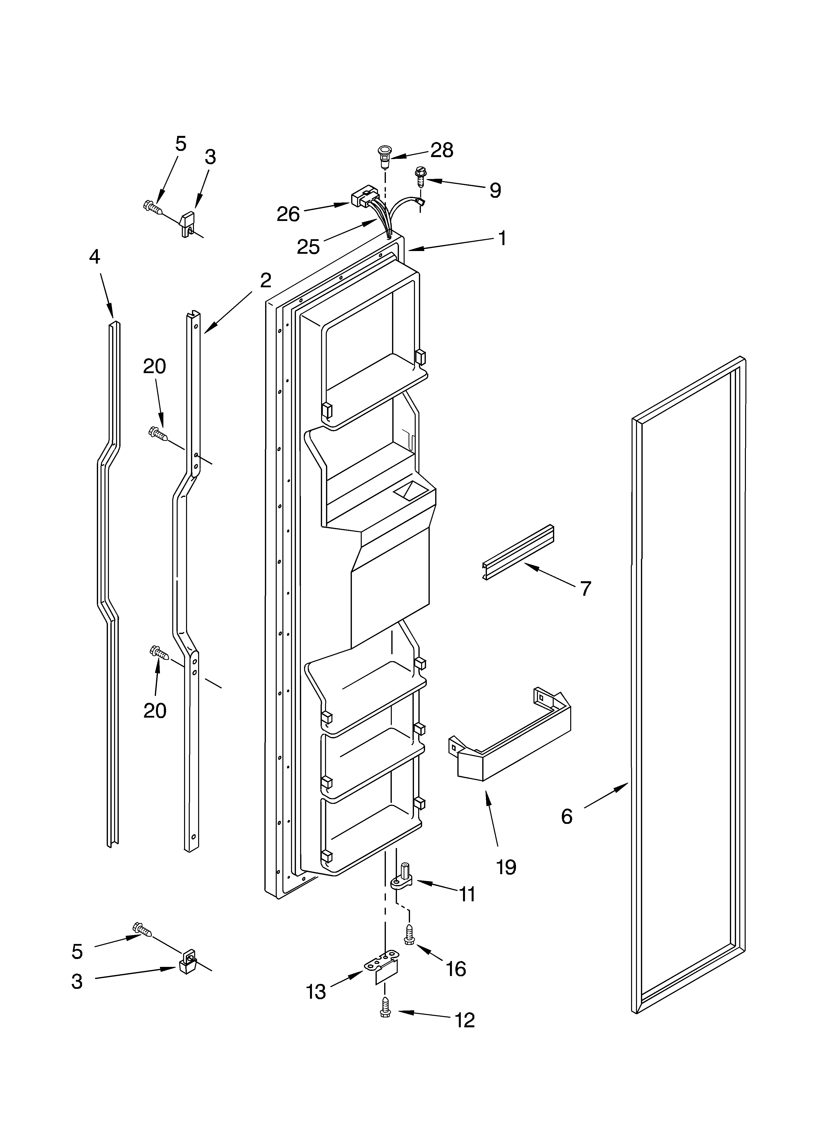 KitchenAid KSRD22FKWH02 freezer door diagram