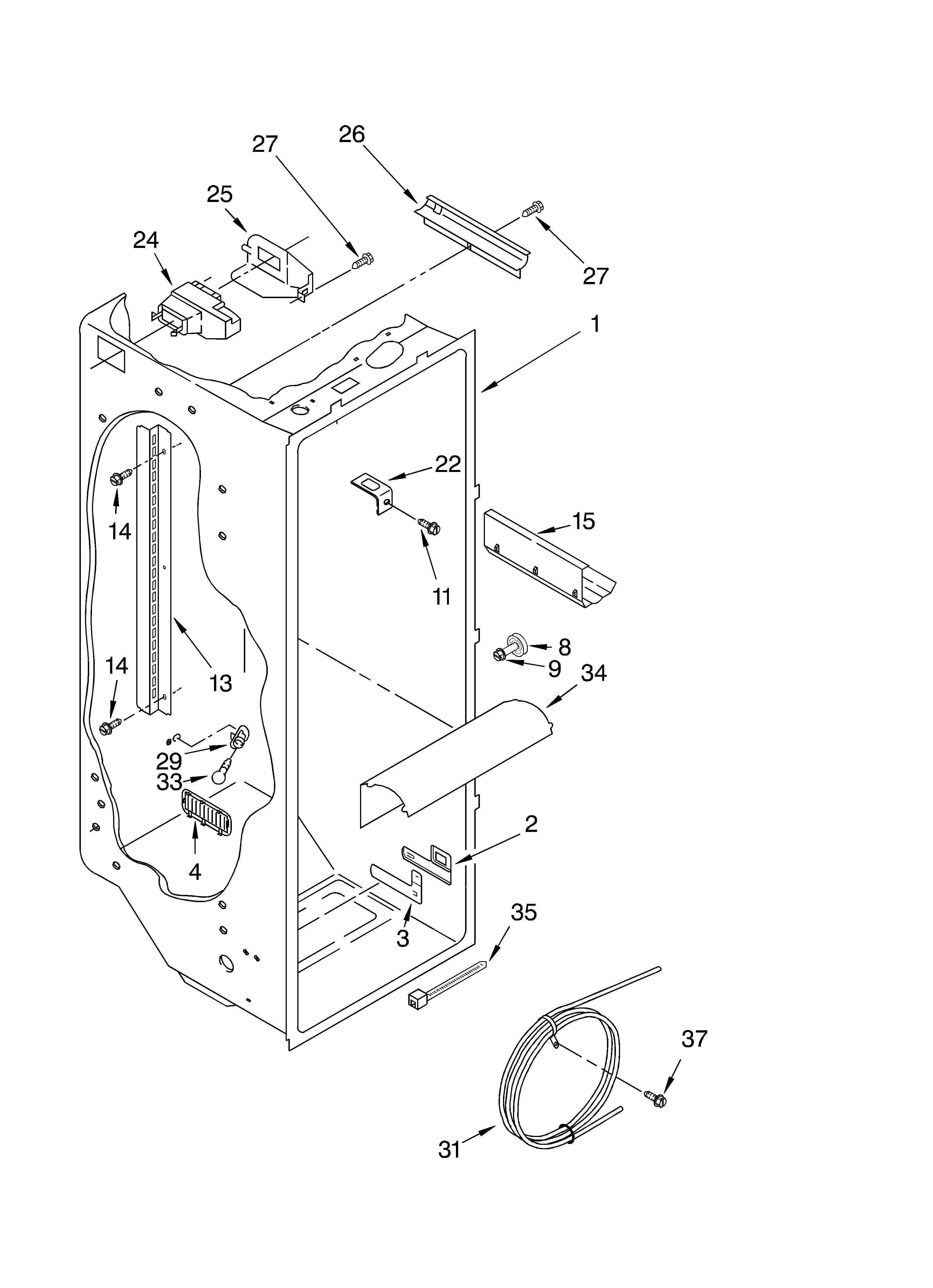 KitchenAid KSRD25FKBT02 refrigerator liner diagram