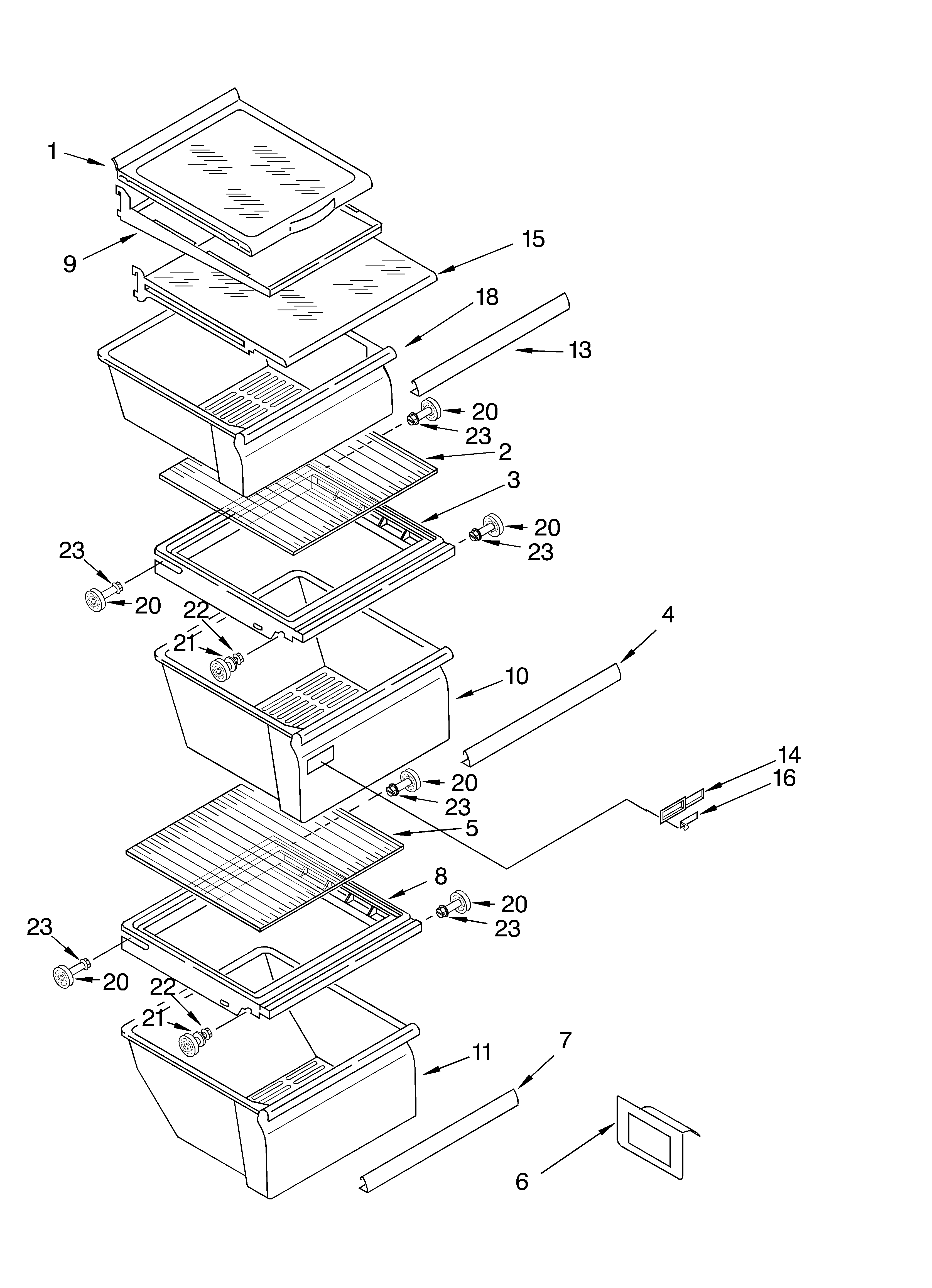 KitchenAid KSRD25FKBT02 refrigerator shelf diagram