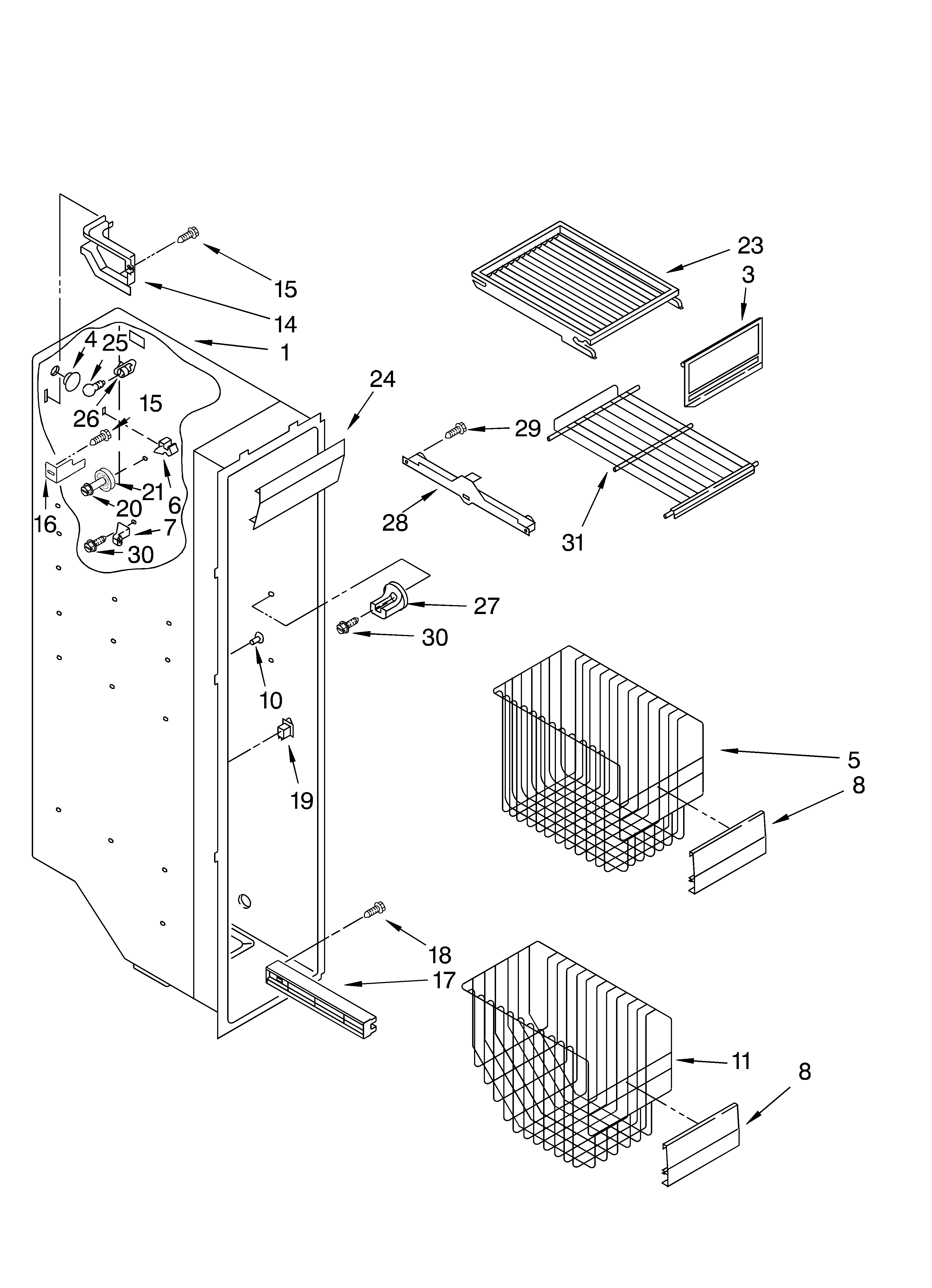 KitchenAid KSRD25FKBT02 freezer liner diagram