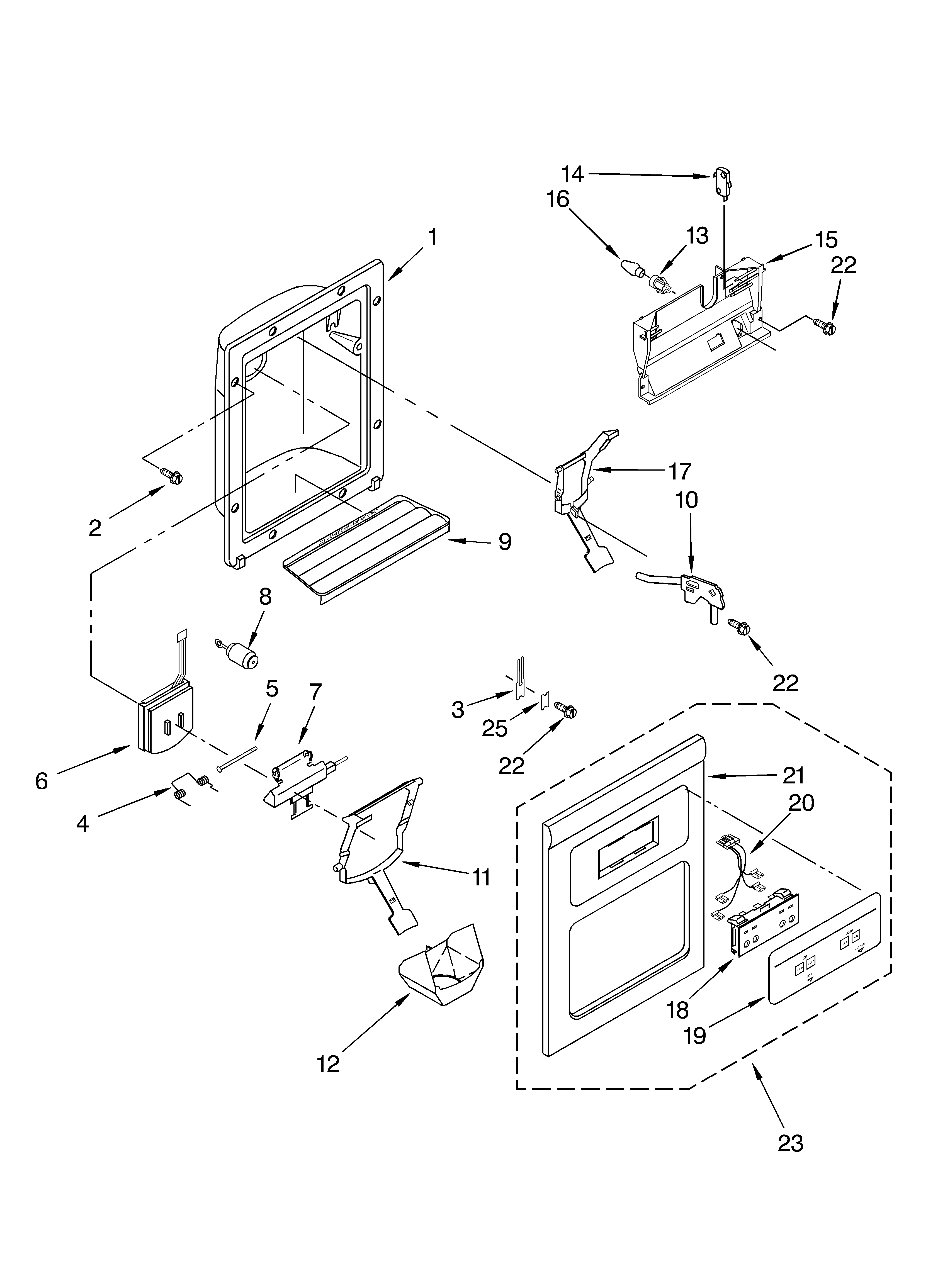 KitchenAid KSRD25FKBT02 dispenser front diagram