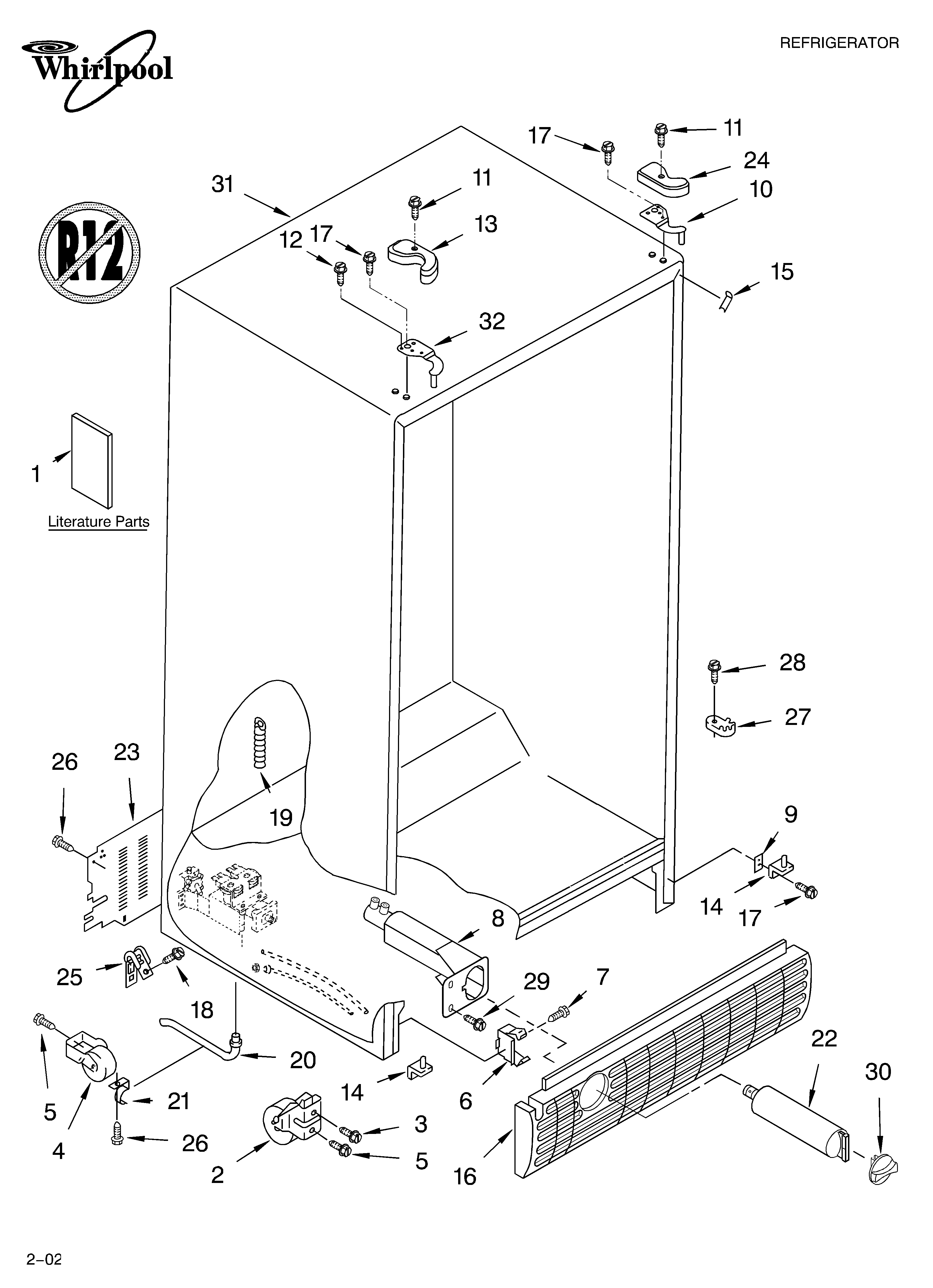 Whirlpool GS2SHGXKT02 cabinet/literature diagram