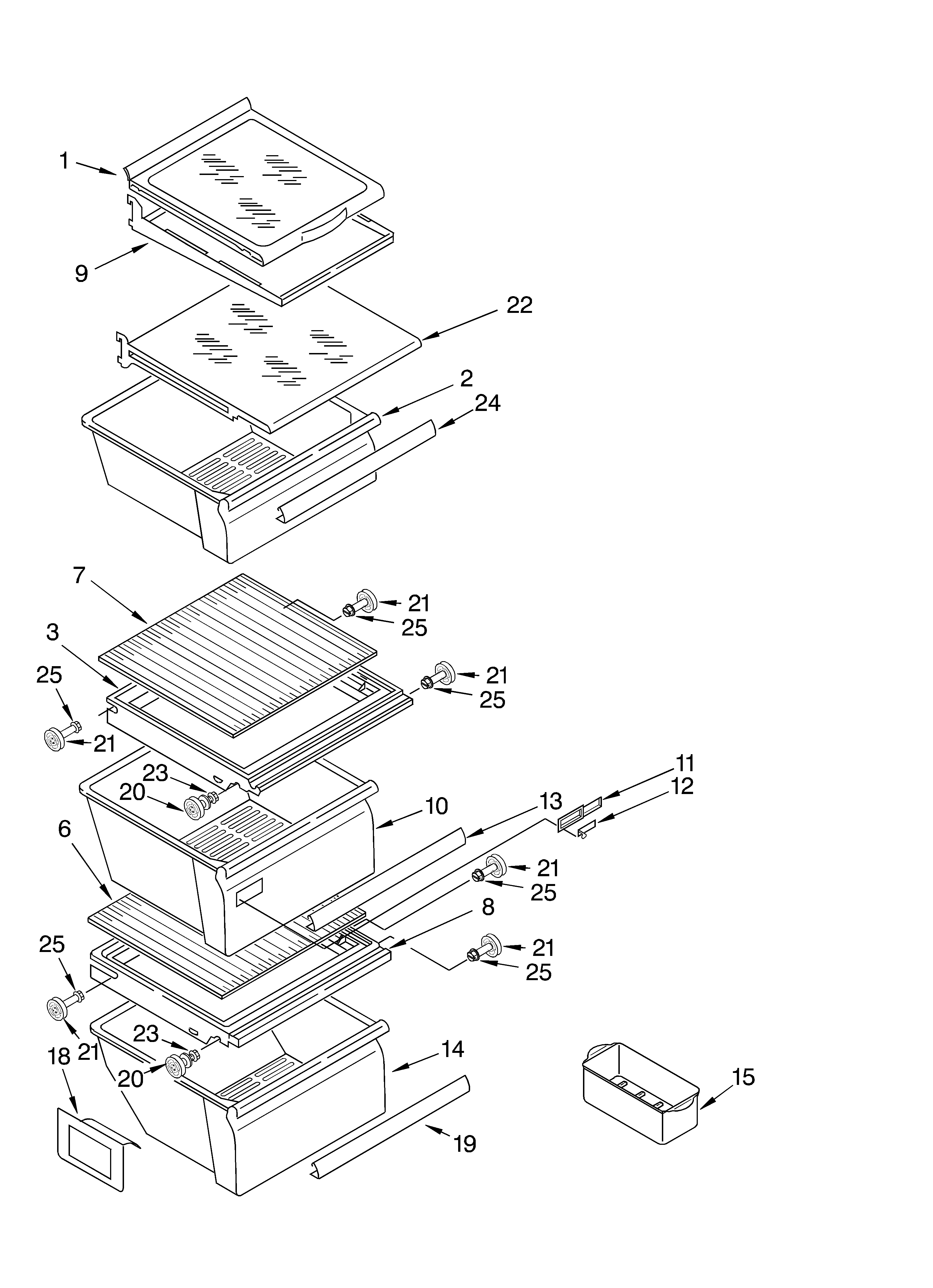 KitchenAid KSRU25FKBT02 refrigerator shelf diagram