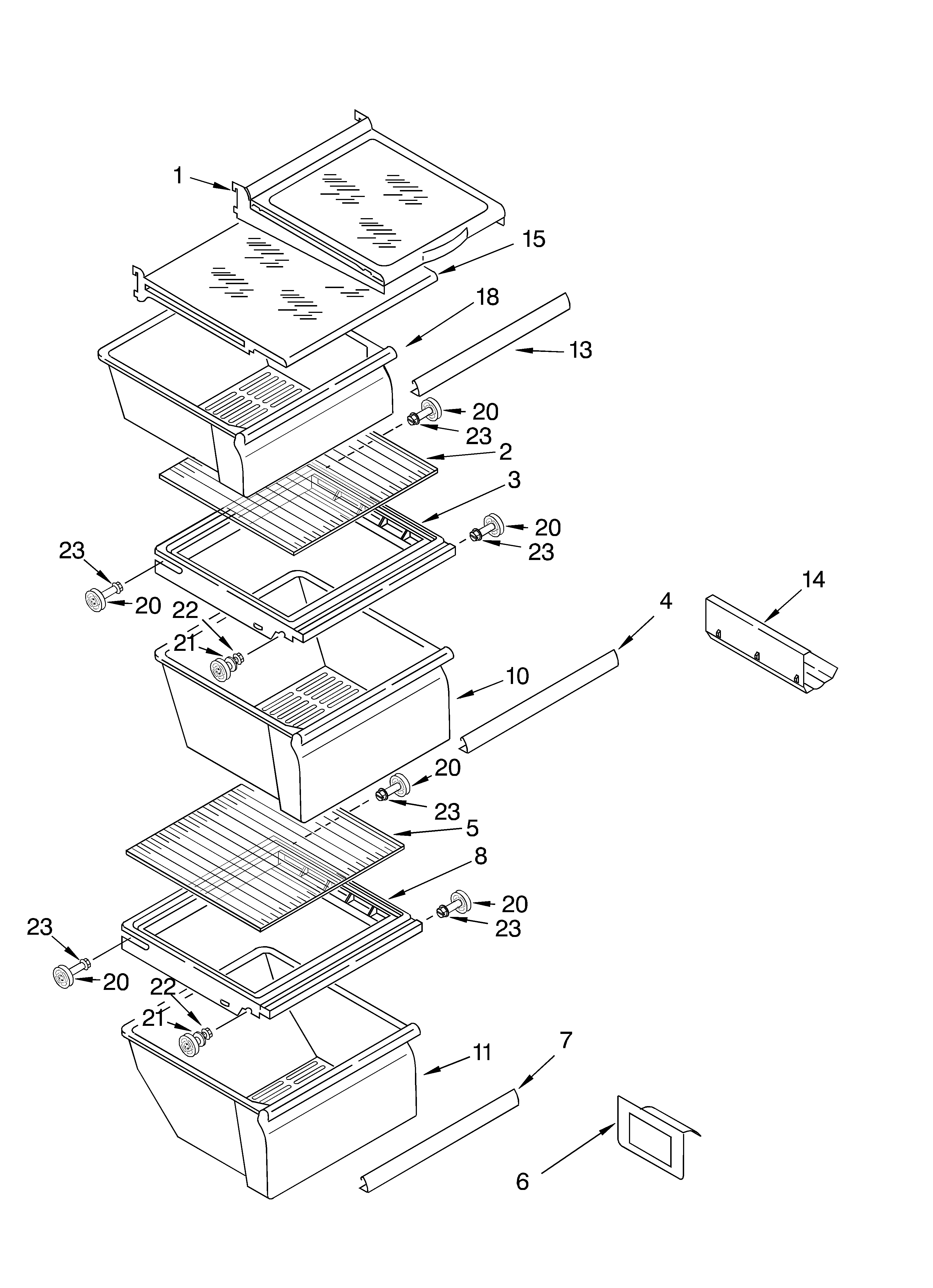 Kirkland SS25AFXLQ00 refrigerator shelf diagram