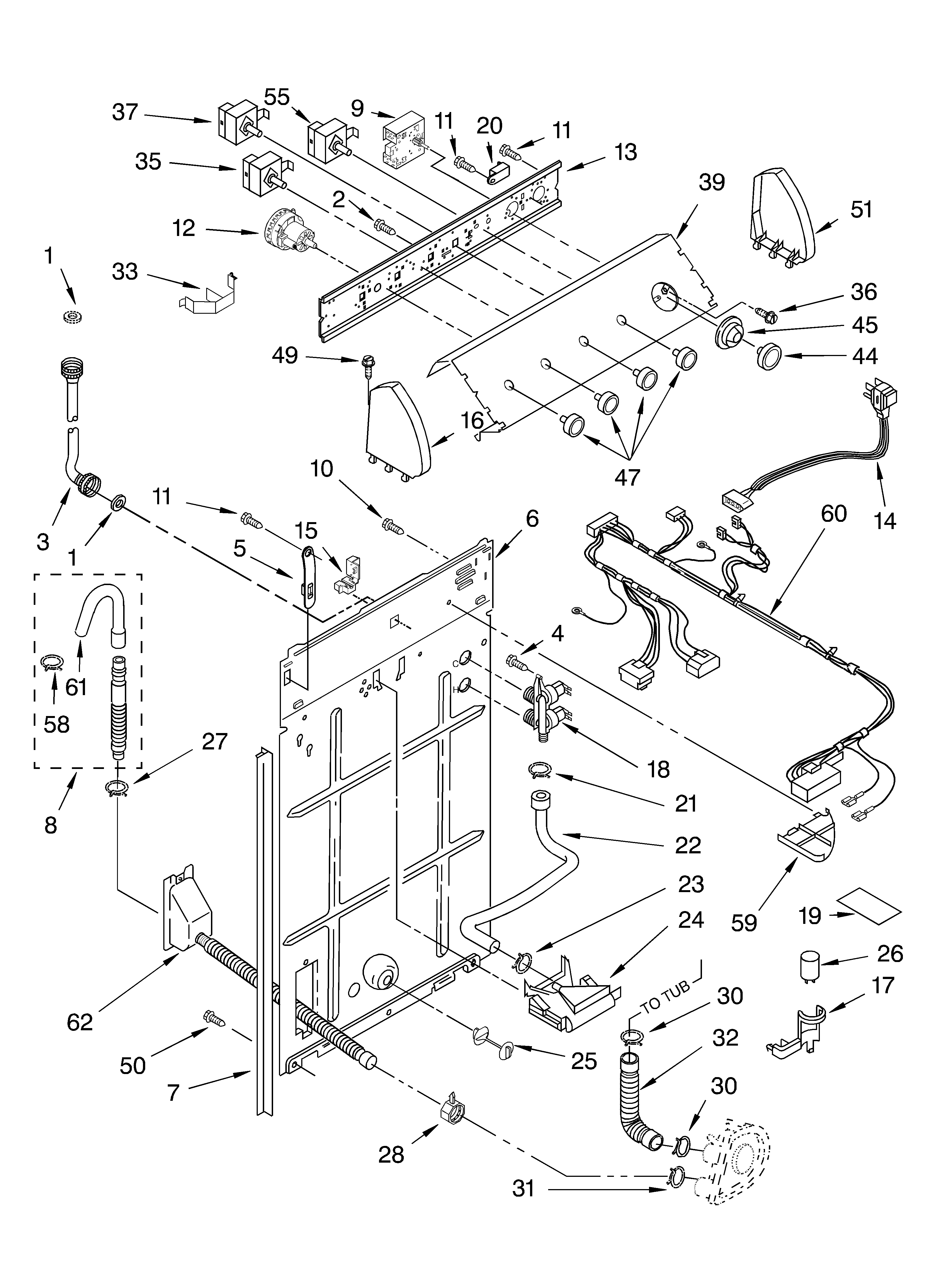 Whirlpool LSQ9500LT0 controls and rear panel diagram
