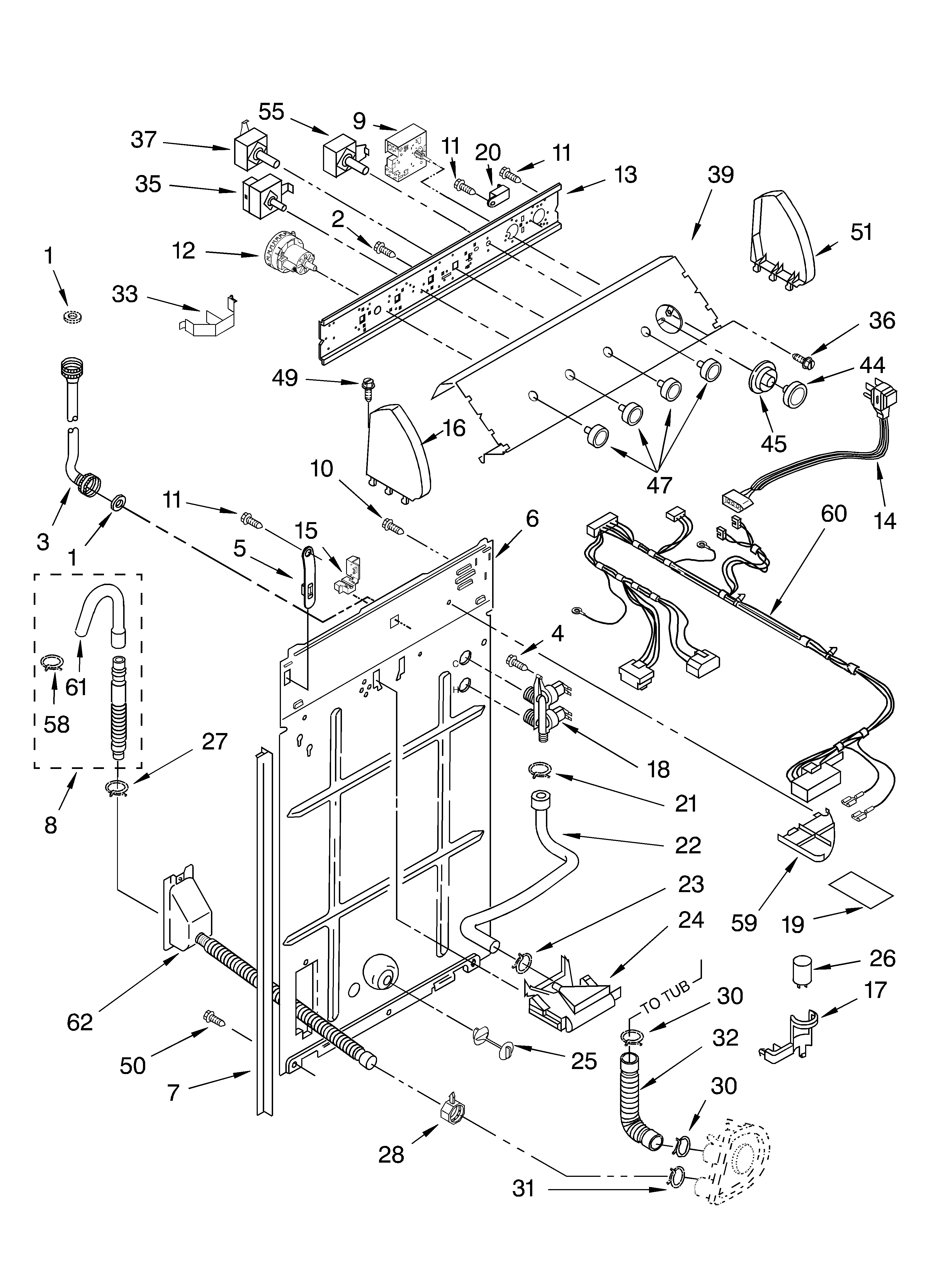 Whirlpool LSQ9510LQ0 controls and rear panel diagram