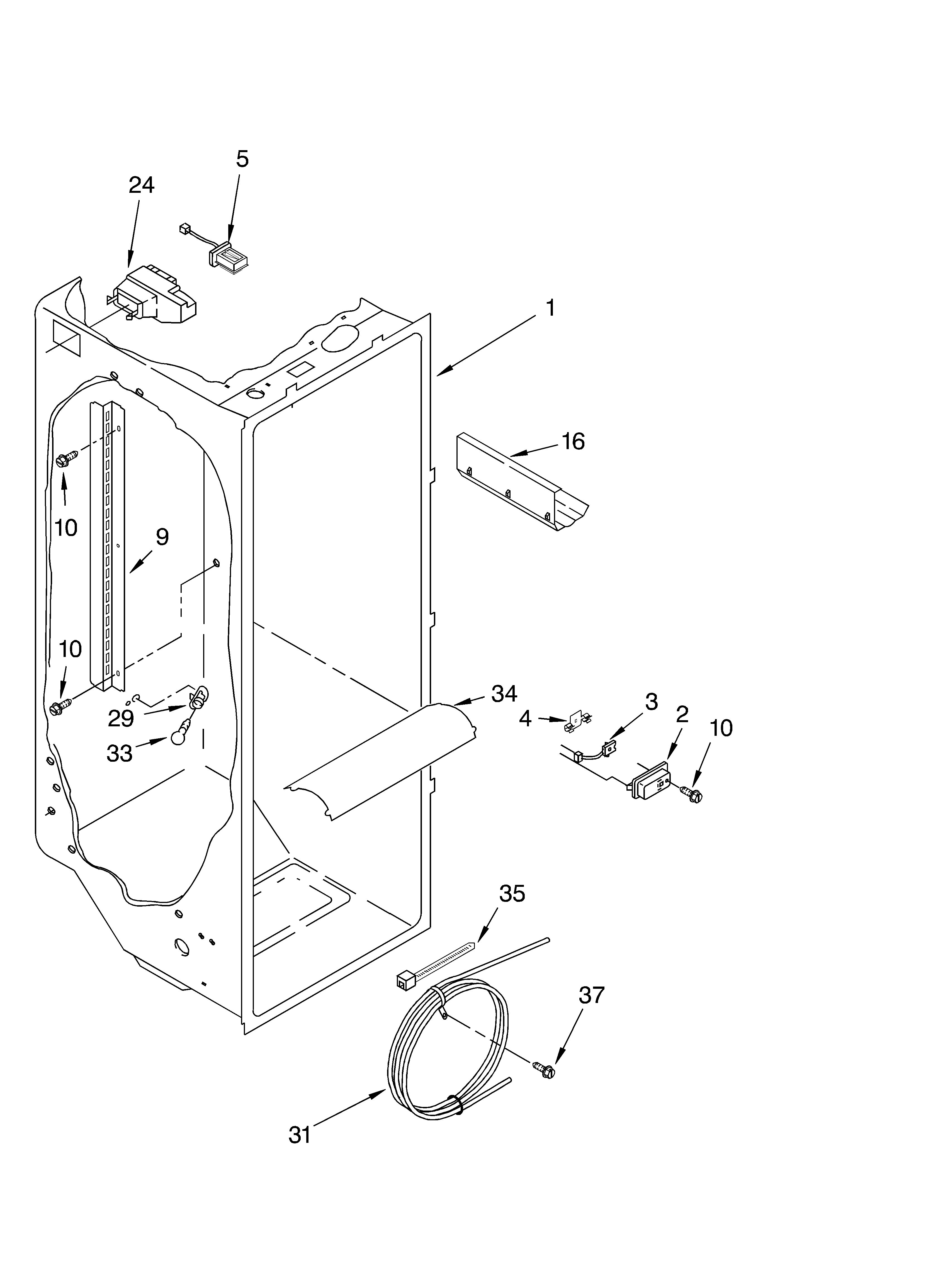 KitchenAid KSBS25FKBT01 refrigerator liner diagram