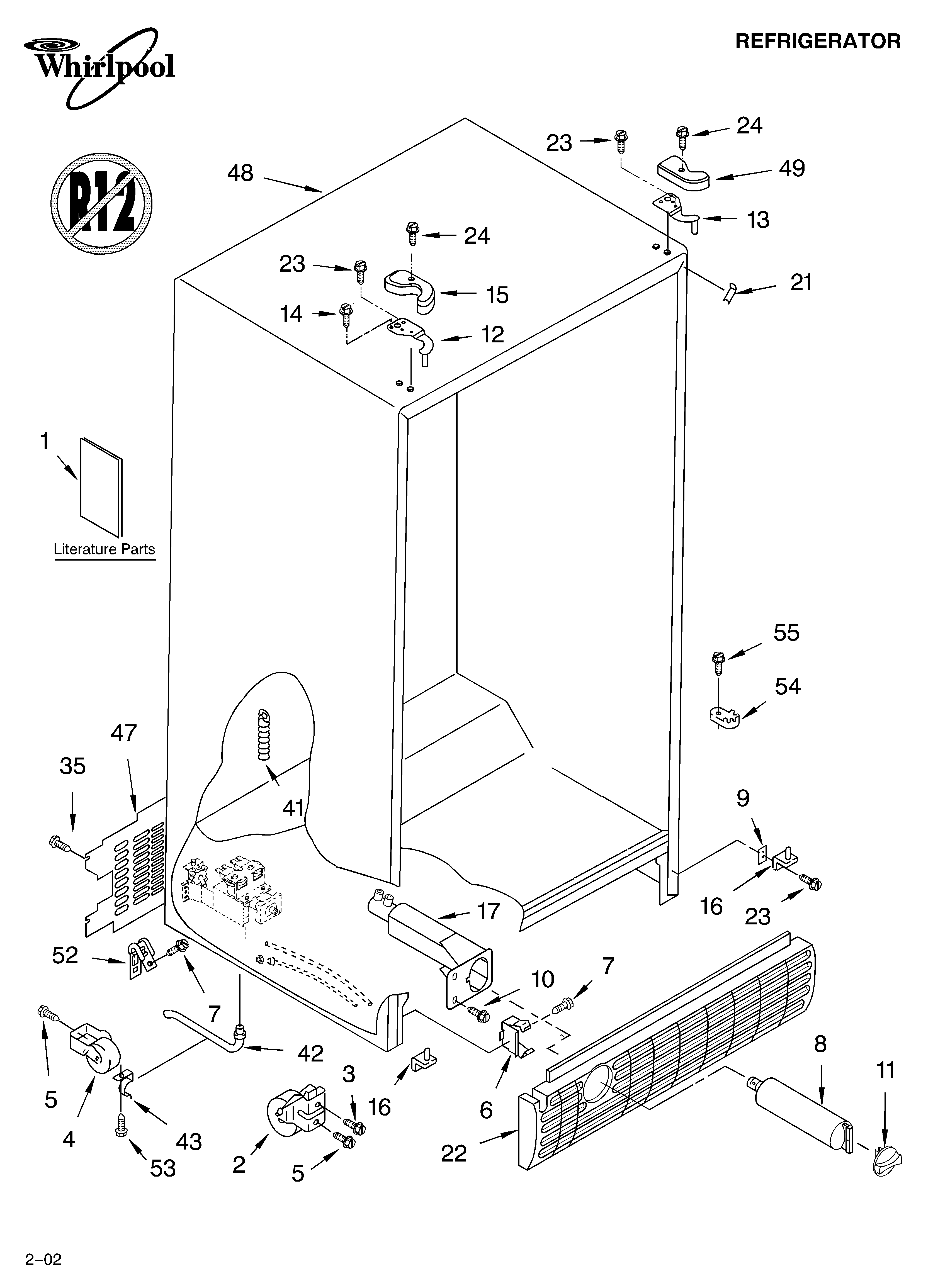 Whirlpool GD5NHGXKB02 cabinet/literature diagram