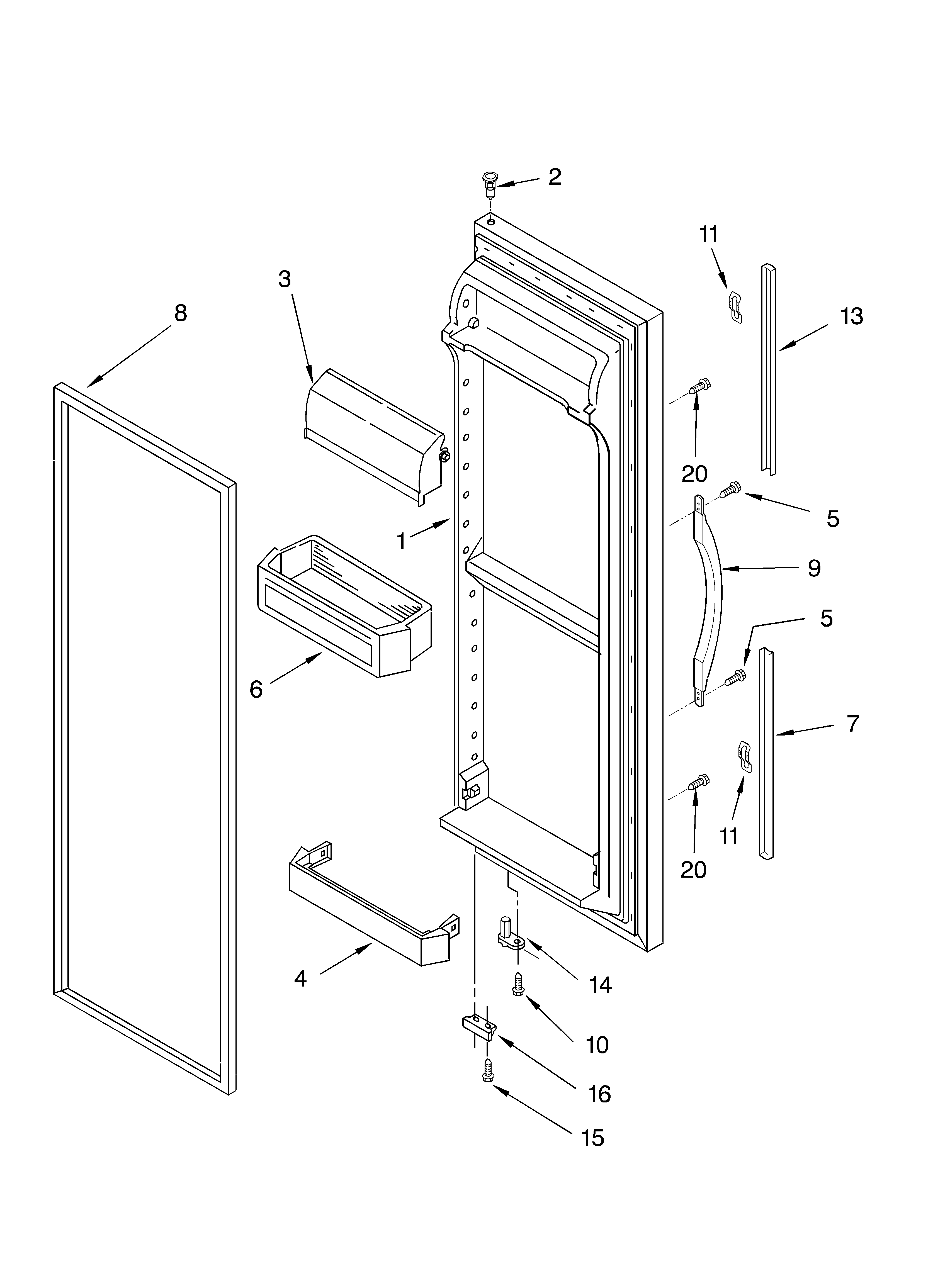 Whirlpool GD5NHGXKB02 refrigerator door diagram