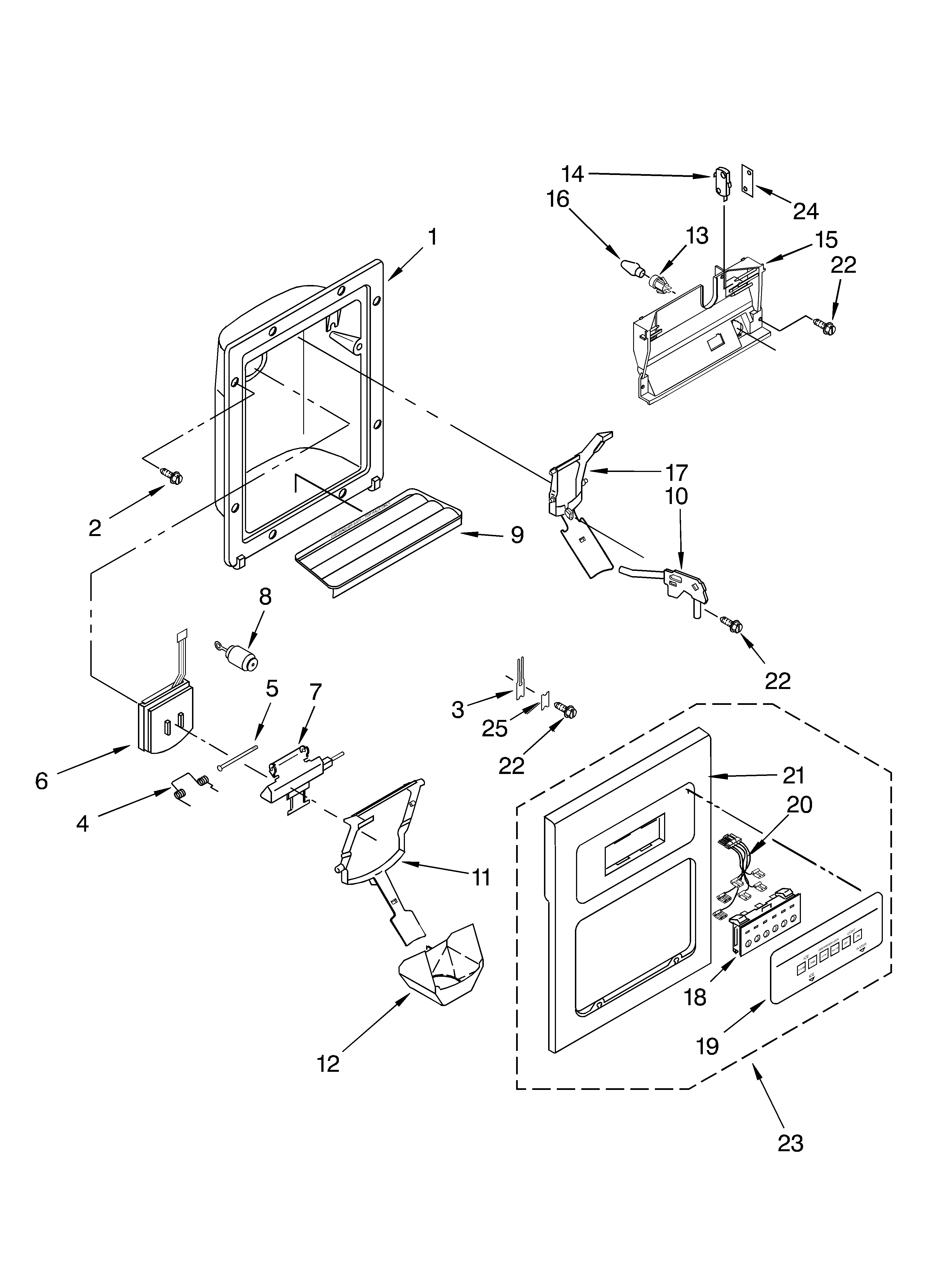 Whirlpool GD5NHGXKB02 dispenser front diagram
