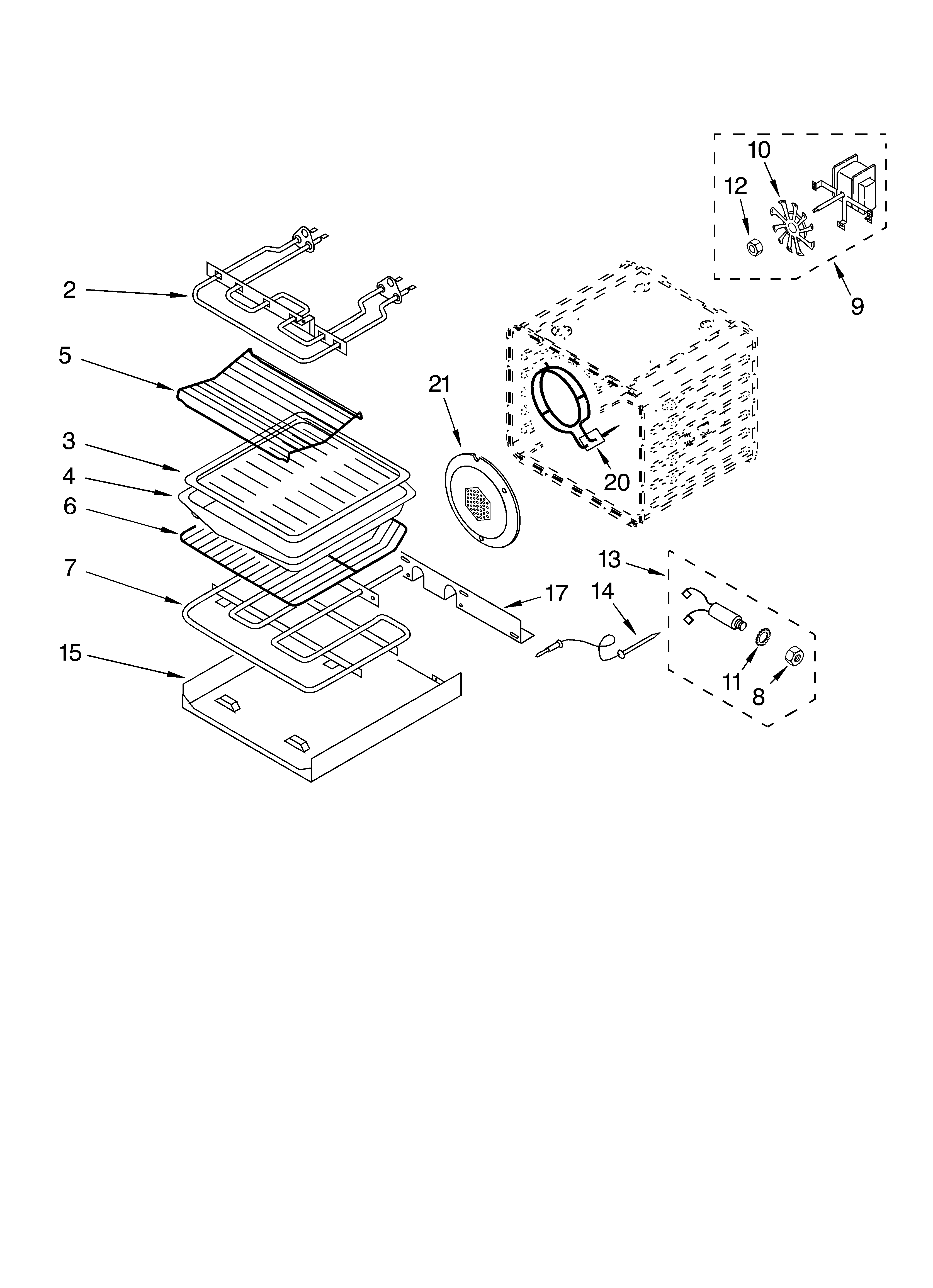 KitchenAid KEBC277KWH0 internal oven diagram