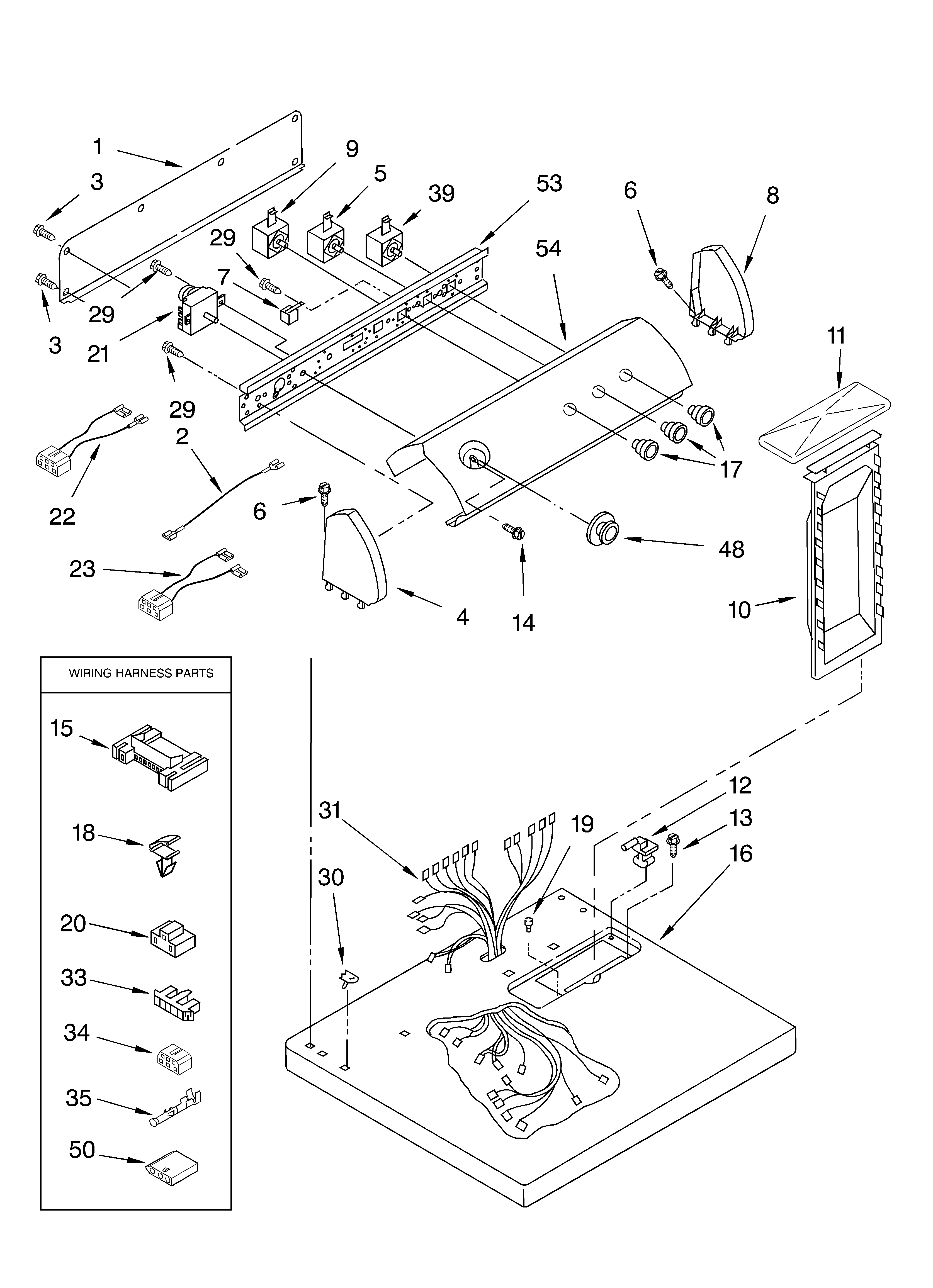 Whirlpool LEQ7000KQ1 top and console diagram