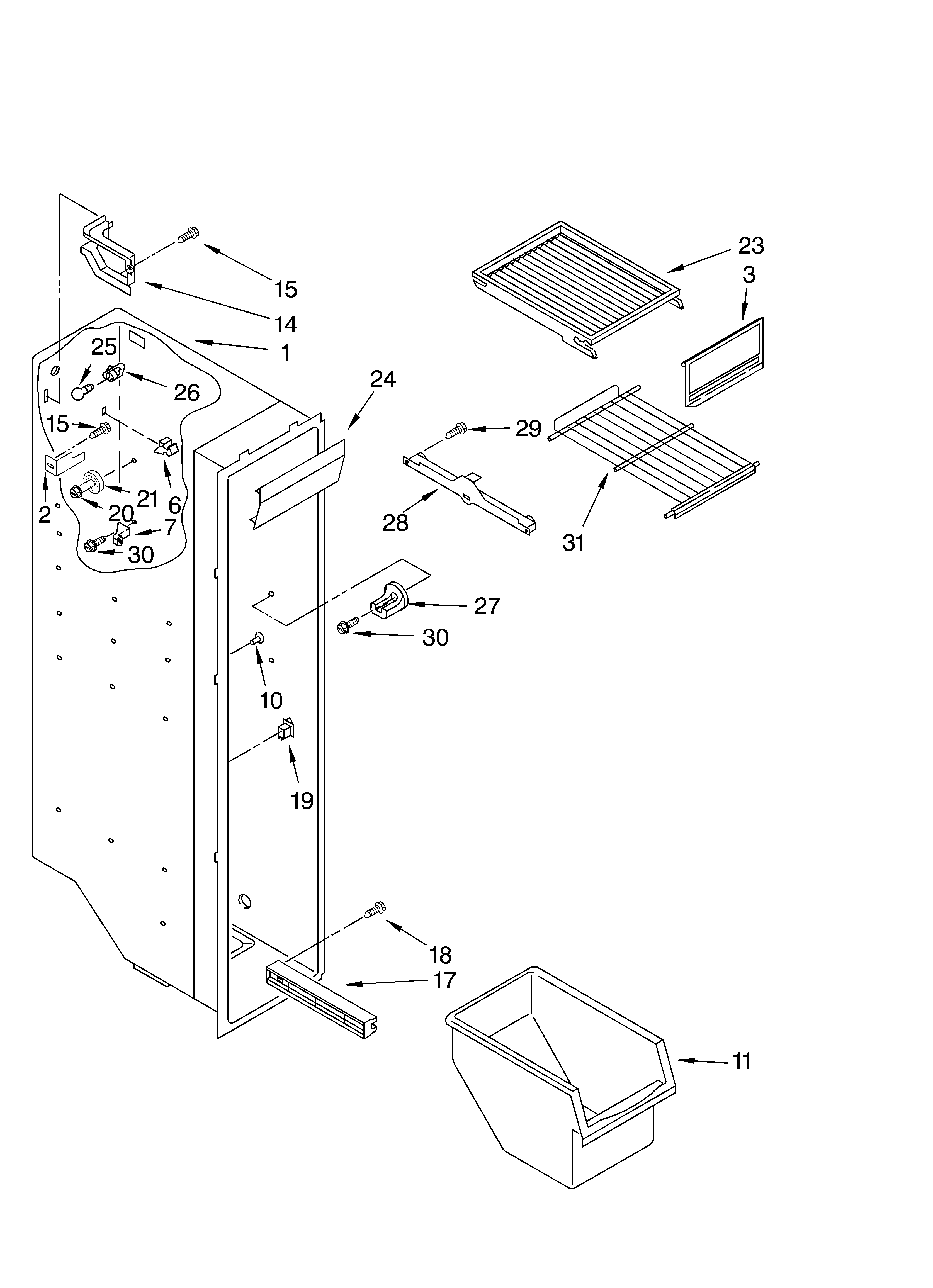 Whirlpool ED5FHEXLB00 freezer liner diagram