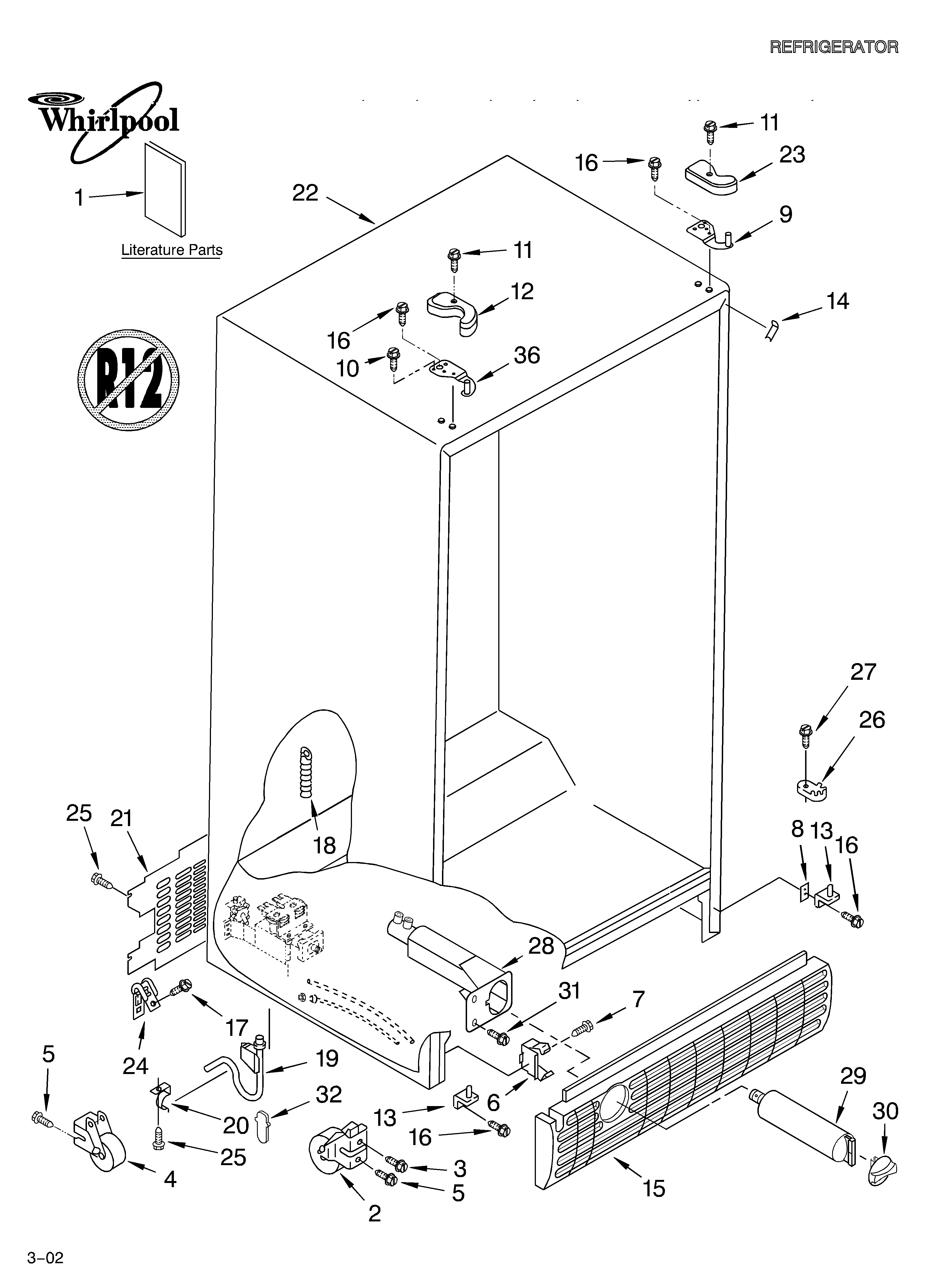 Whirlpool GS6SHAXLL01 cabinet/literature diagram