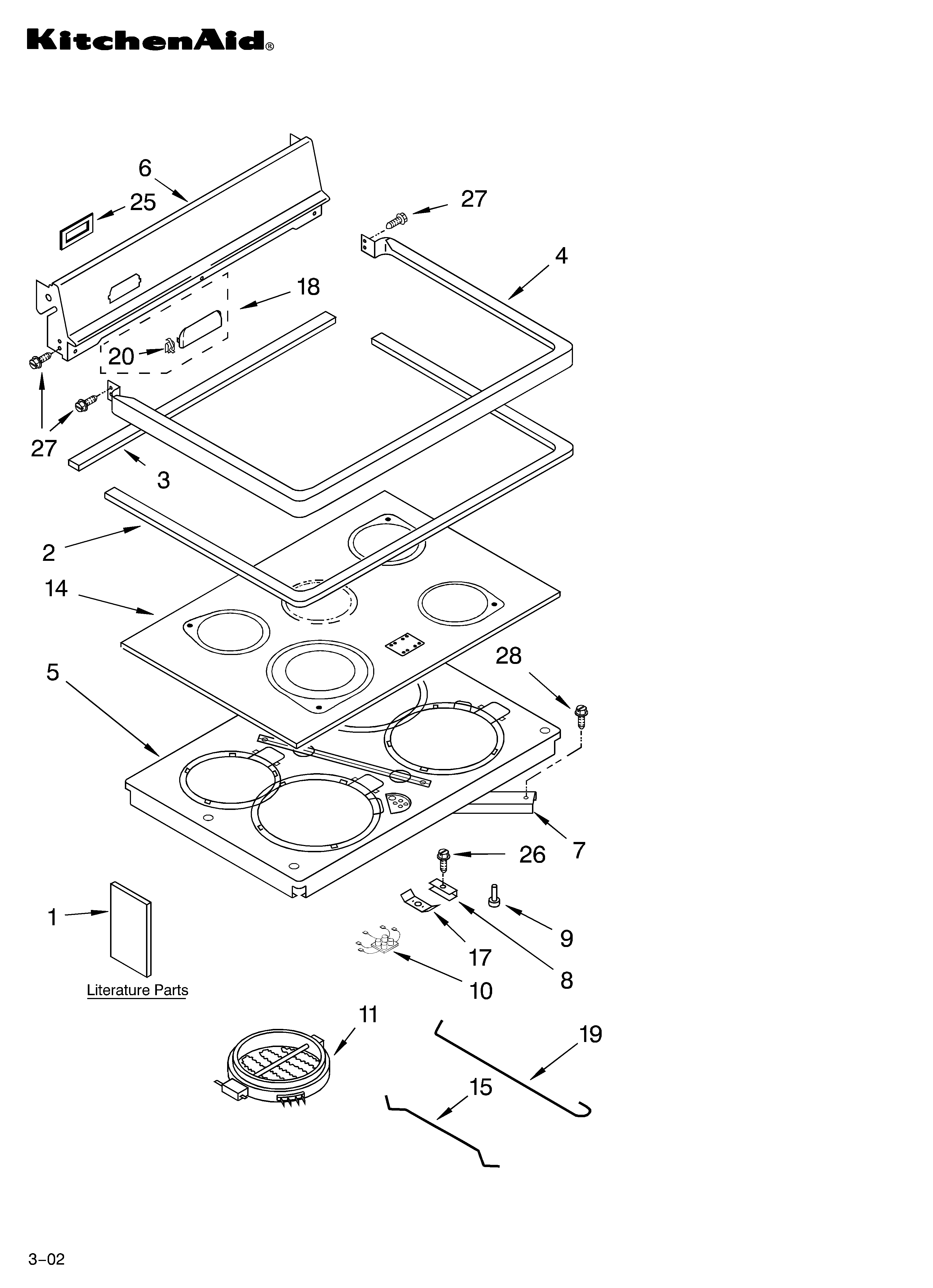 KitchenAid KERC507HBL4 cooktop/literature diagram